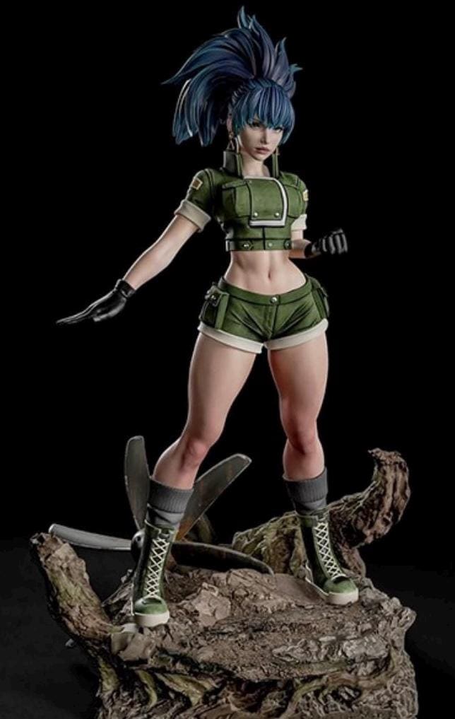 Custom Blue-Haired leona Warrior Figurine 1/6 hand painted