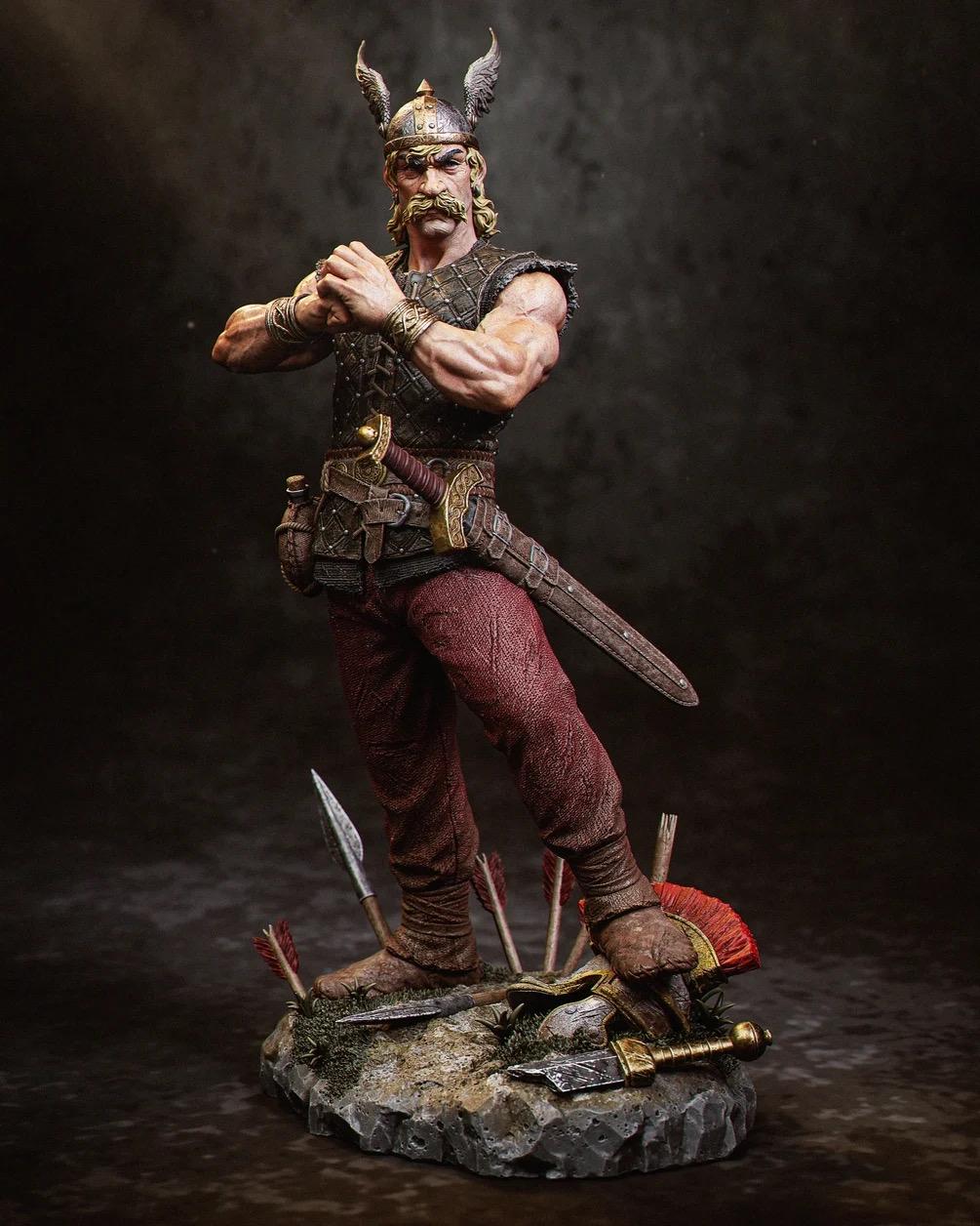 Gaulish Warrior Figurine | Handcrafted Fantasy Collectible Inspired by Ancient Legends and Comic Heroes hand painted