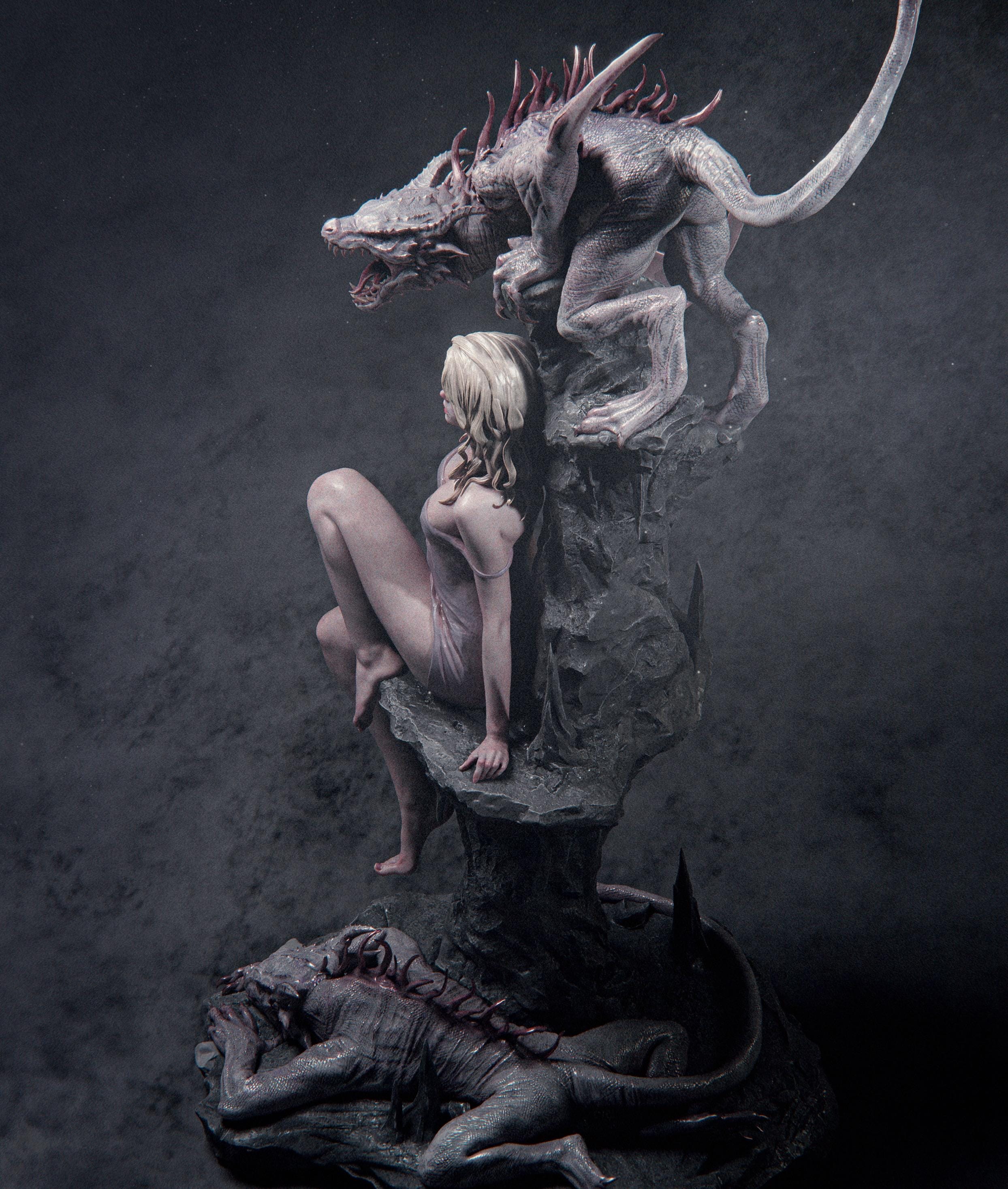 Elegy of the Wyrm | Fantasy Dragon & Maiden | 1/6 hand painted