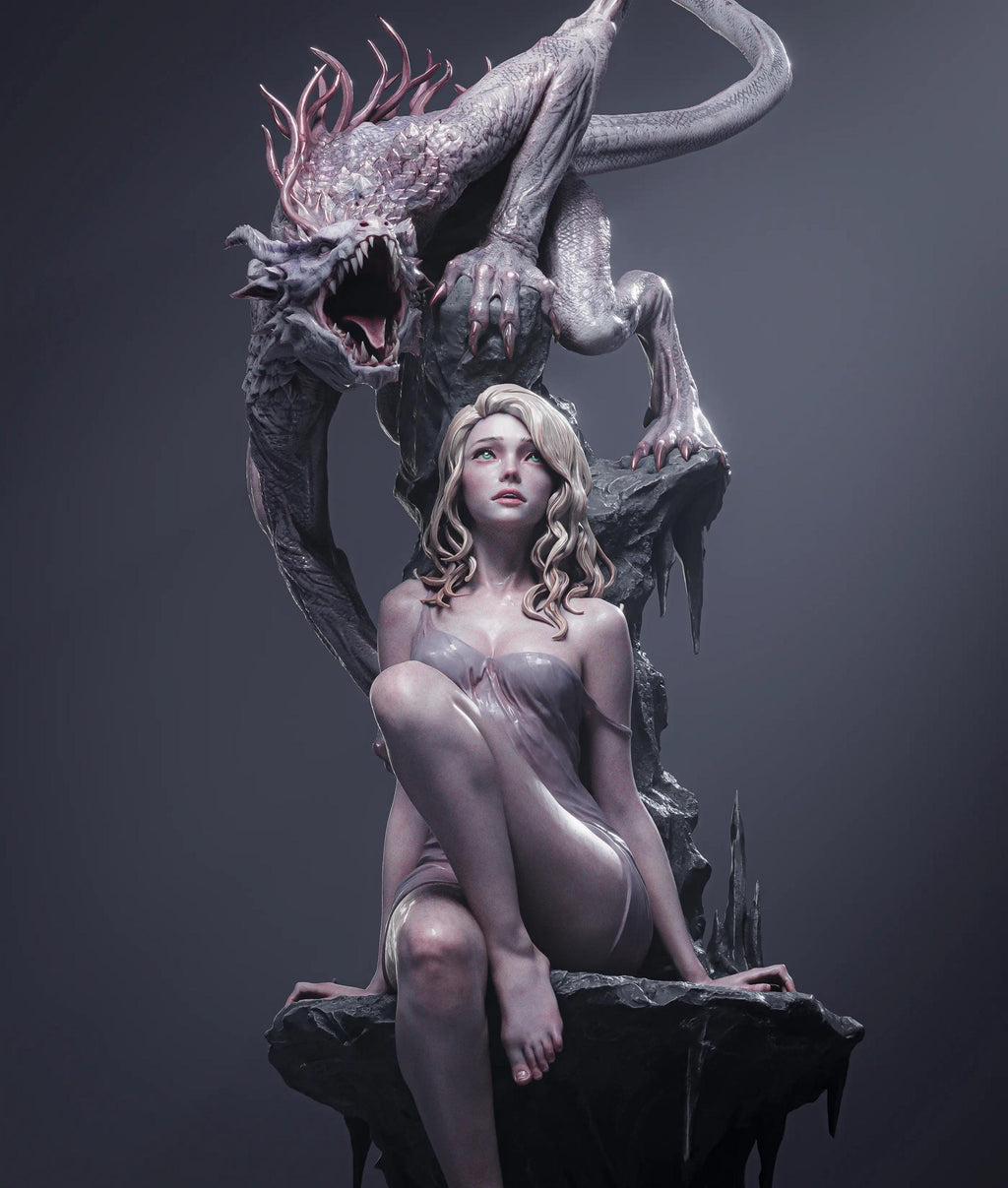 Elegy of the Wyrm | Fantasy Dragon & Maiden | 1/6 hand painted