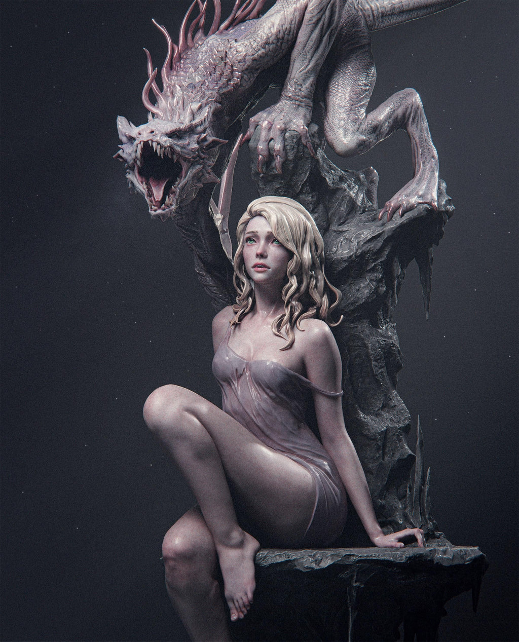 Elegy of the Wyrm | Fantasy Dragon & Maiden | 1/6 hand painted