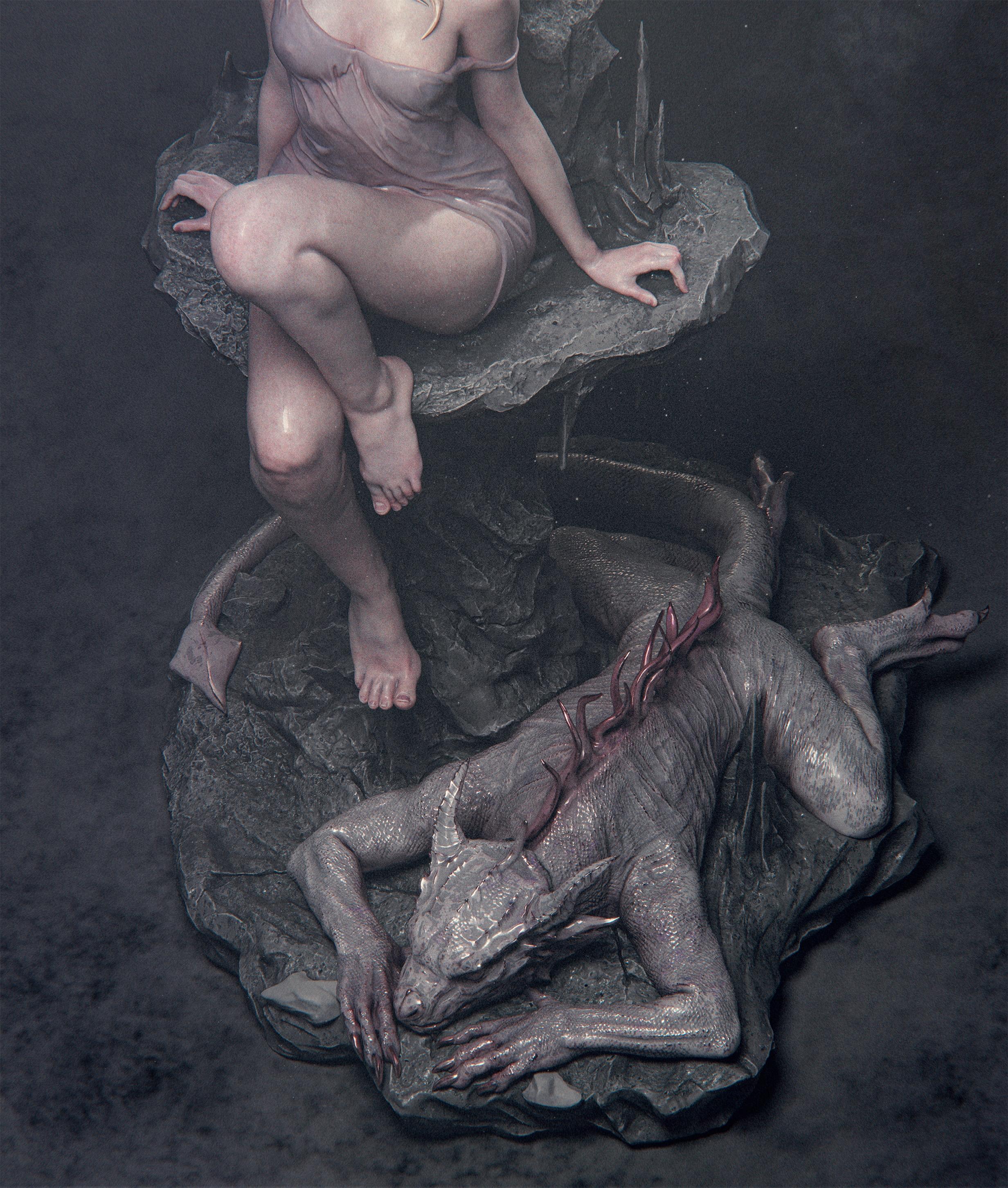 Elegy of the Wyrm | Fantasy Dragon & Maiden | 1/6 hand painted