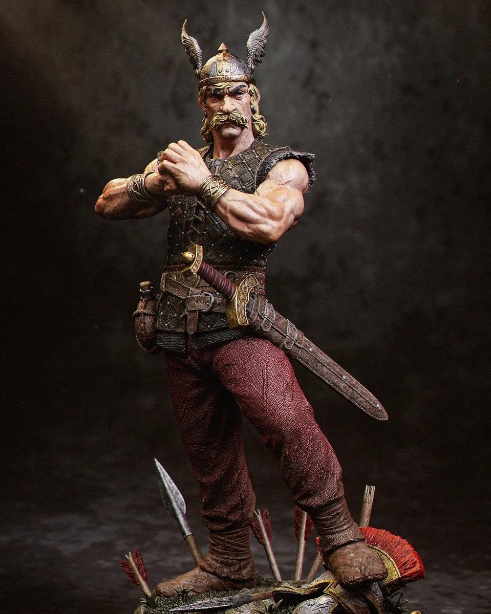 Gaulish Warrior Figurine | Handcrafted Fantasy Collectible Inspired by Ancient Legends and Comic Heroes hand painted