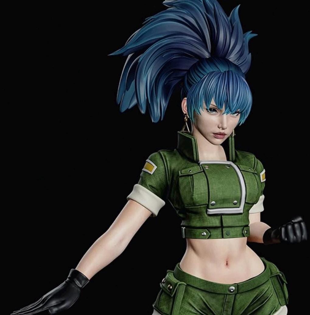 Custom Blue-Haired leona Warrior Figurine 1/6 hand painted