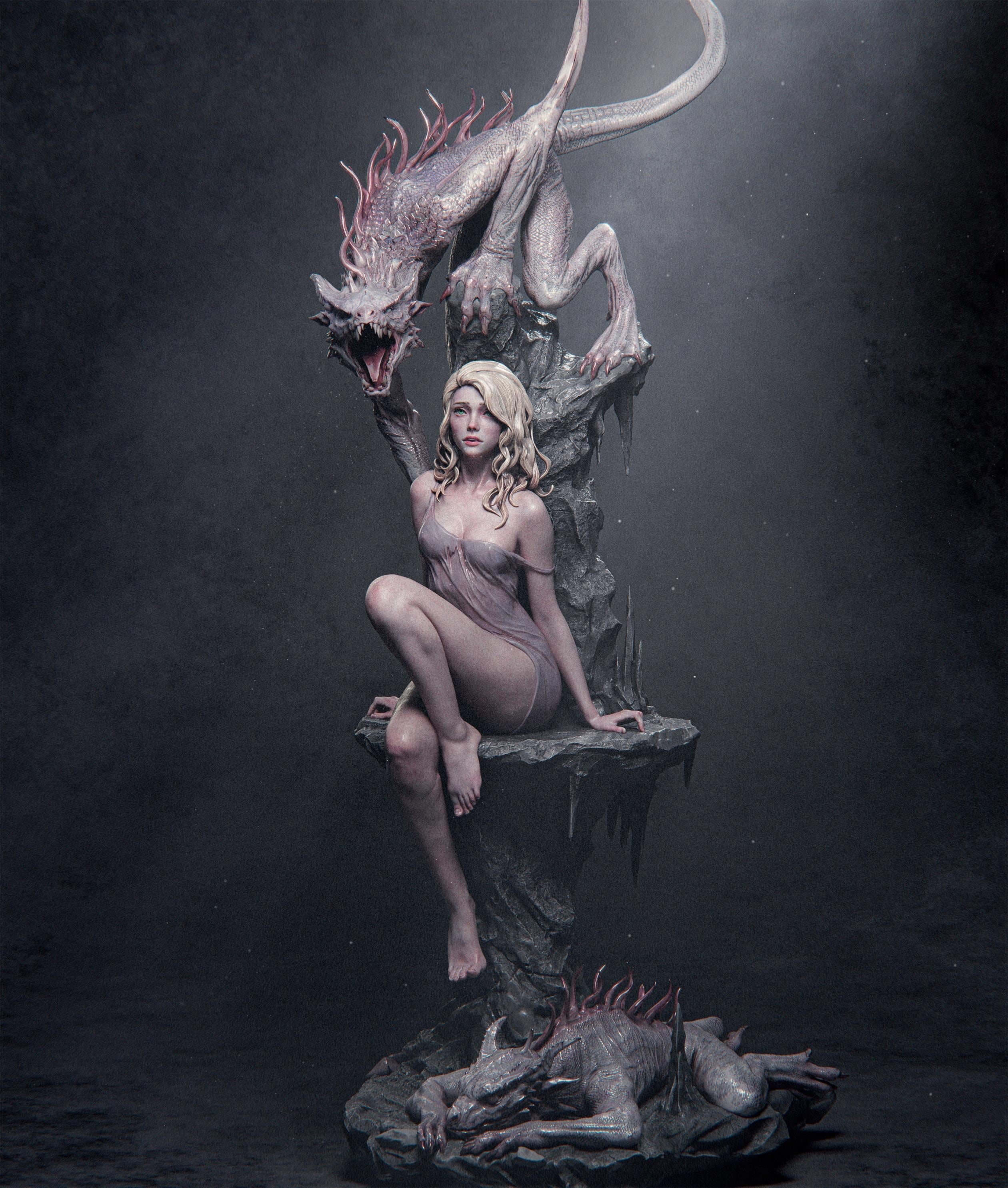 Elegy of the Wyrm | Fantasy Dragon & Maiden | 1/6 hand painted