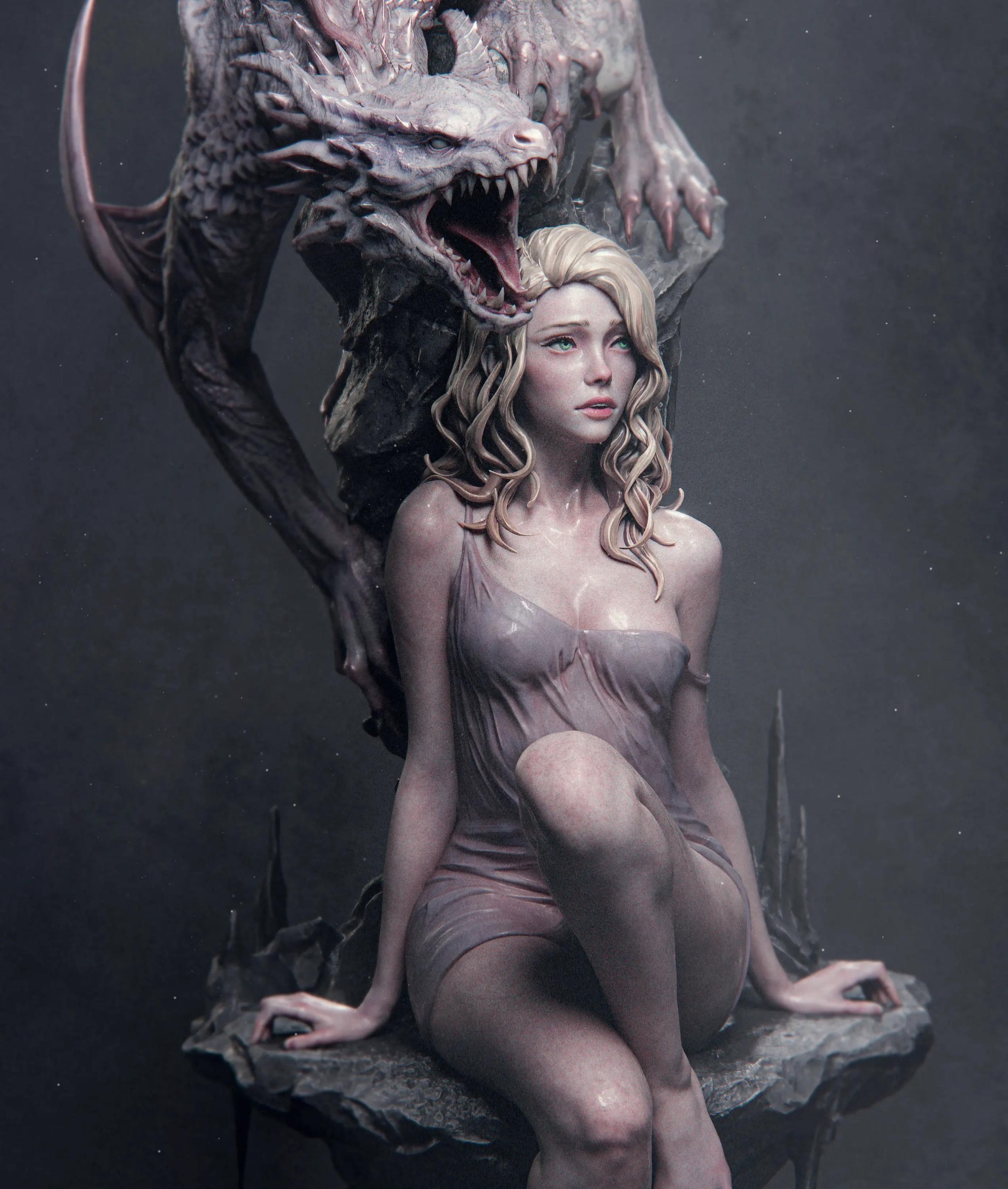 Elegy of the Wyrm | Fantasy Dragon & Maiden | 1/6 hand painted