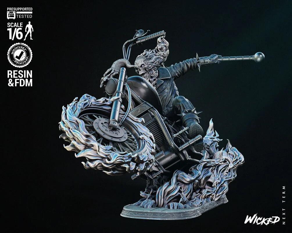 Flaming Rider statue figure statue on bike