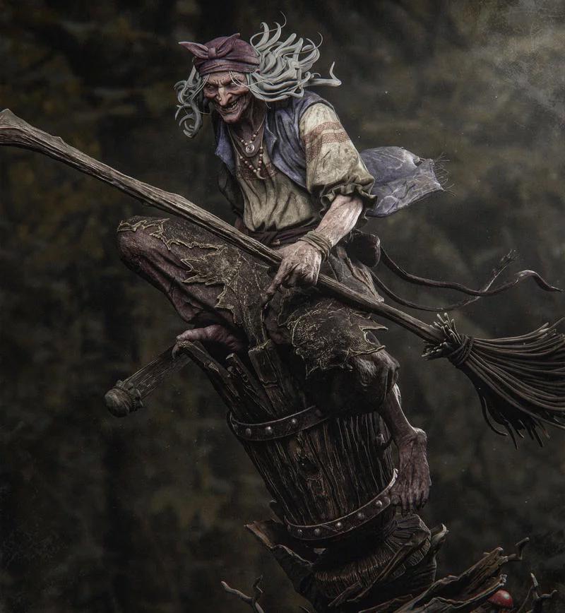 Baba Yaga Figurine | Hand-Painted Slavic Folklore Witch Statue (40cm)