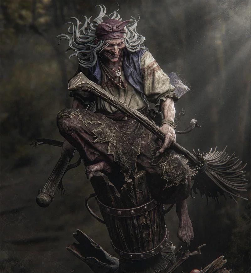 Baba Yaga Figurine | Hand-Painted Slavic Folklore Witch Statue (40cm)
