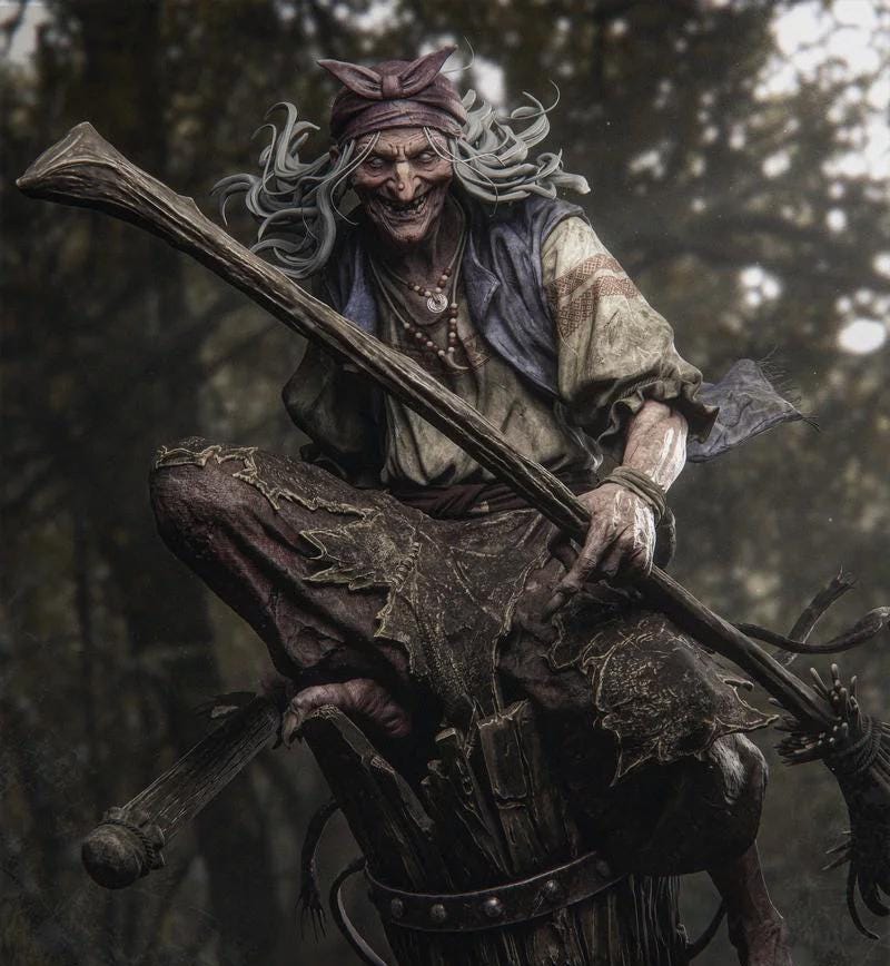 Baba Yaga Figurine | Hand-Painted Slavic Folklore Witch Statue (40cm)