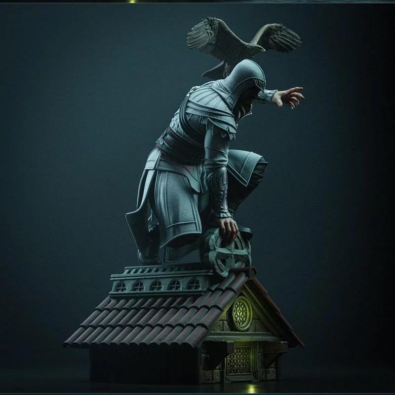 Hand-Painted custom Assassin Figurine: Hooded Stealth Warrior with Falcon 1/6 hand painted