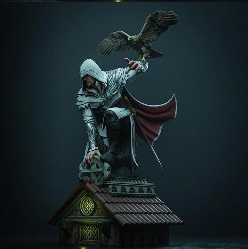 Hand-Painted custom Assassin Figurine: Hooded Stealth Warrior with Falcon 1/6 hand painted