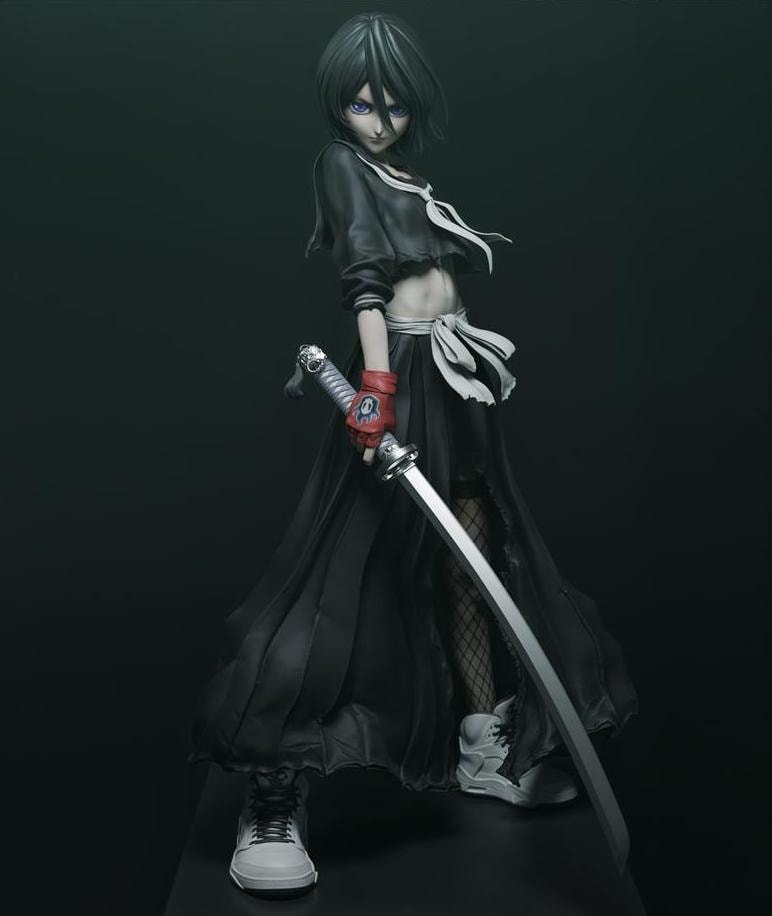 Anime Girl Figurine: Katana Swordswoman Statue 1/6 hand painted