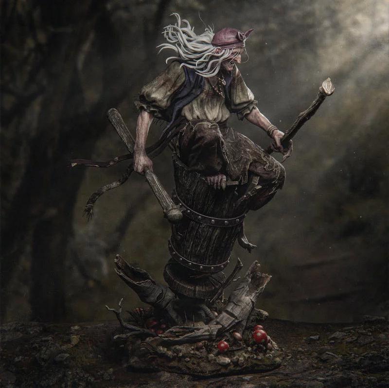 Baba Yaga Figurine | Hand-Painted Slavic Folklore Witch Statue (40cm)
