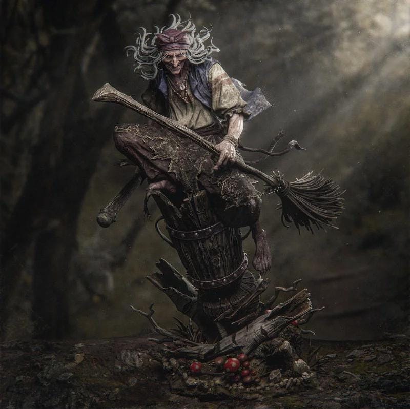 Baba Yaga Figurine | Hand-Painted Slavic Folklore Witch Statue (40cm)