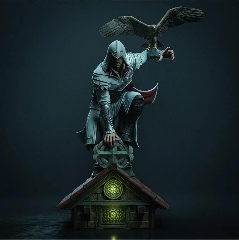 Hand-Painted custom Assassin Figurine: Hooded Stealth Warrior with Falcon 1/6 hand painted