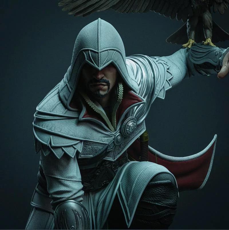 Hand-Painted custom Assassin Figurine: Hooded Stealth Warrior with Falcon 1/6 hand painted