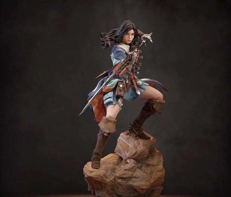 Resin Warrior Woman Figurine – Anime RPG Heroine, 1/6 Scale hand painted