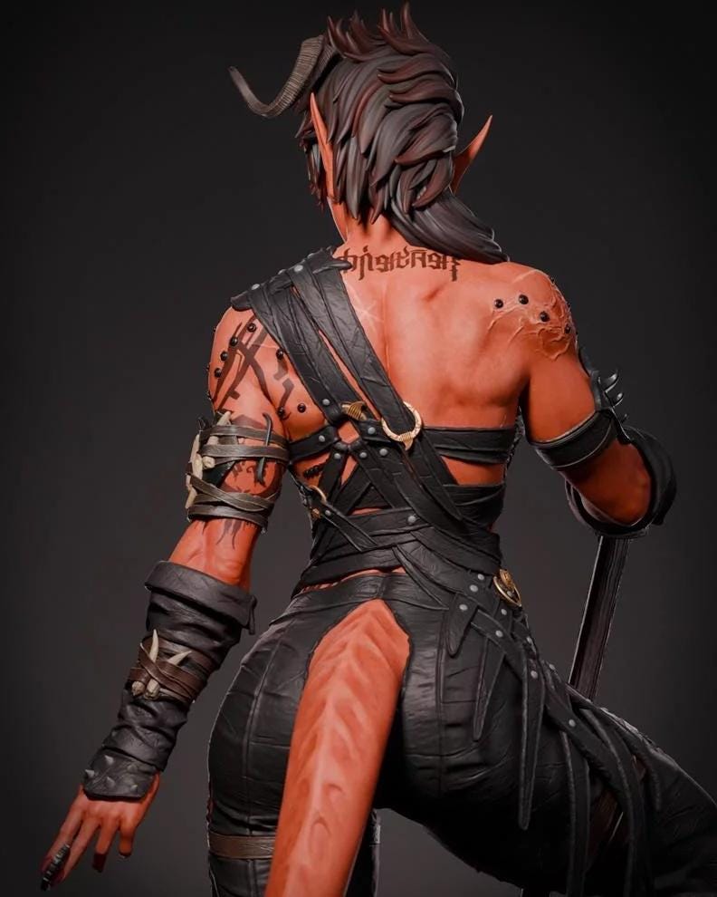 Tiefling Warrior Figurine – 1/6 Scale Resin Fantasy Sculpture hand painted