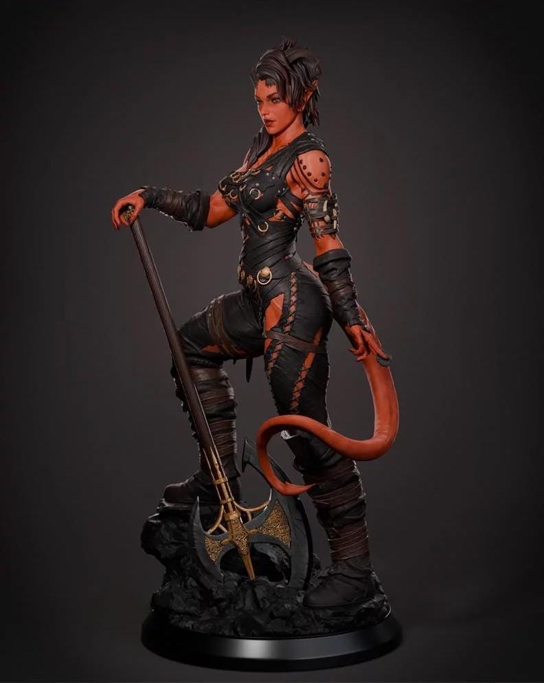 Tiefling Warrior Figurine – 1/6 Scale Resin Fantasy Sculpture hand painted