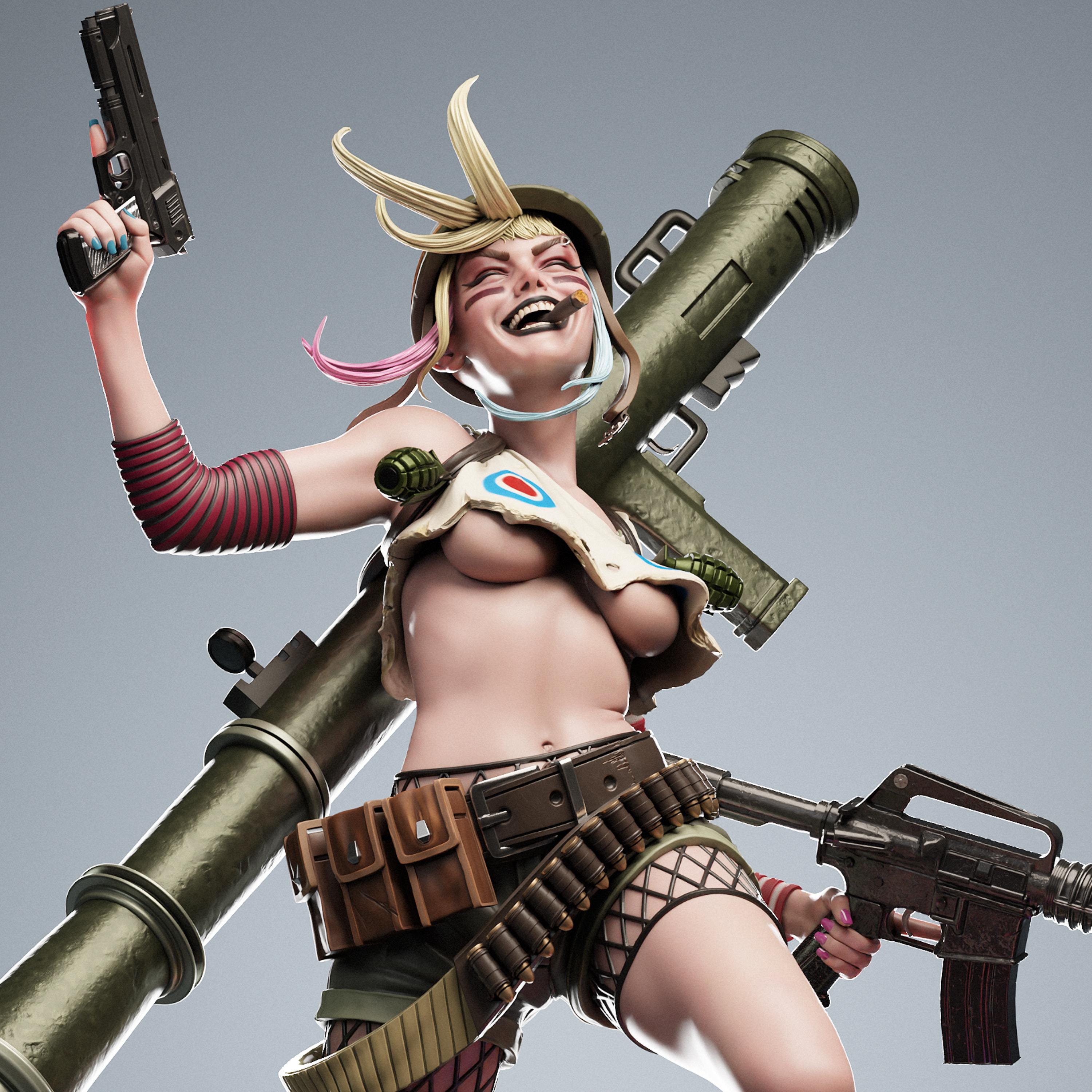 Custom Painted Punk Warrior Girl – 1/6 Scale Post-Apocalyptic Figurine with Gun & Attitude