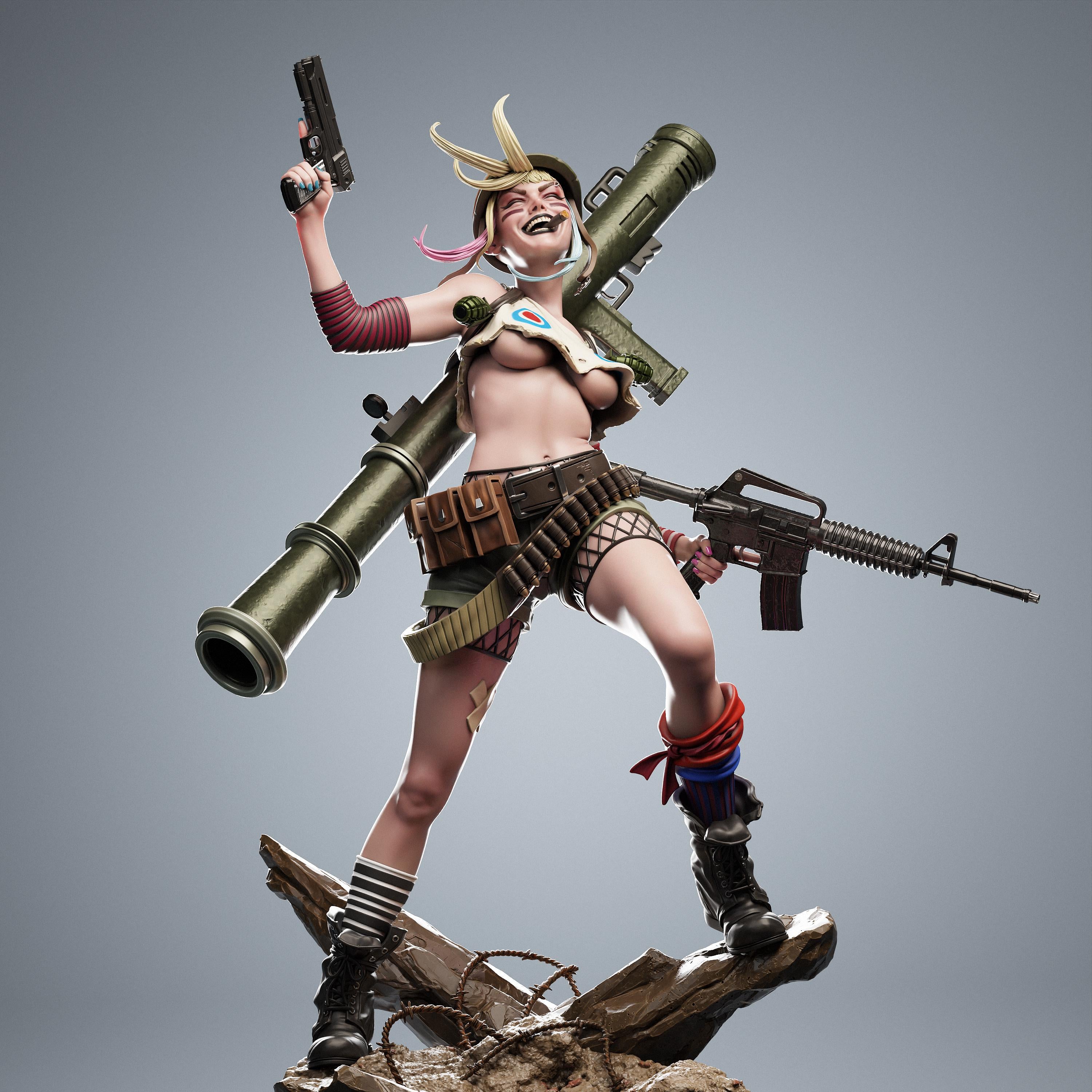 Custom Painted Punk Warrior Girl – 1/6 Scale Post-Apocalyptic Figurine with Gun & Attitude