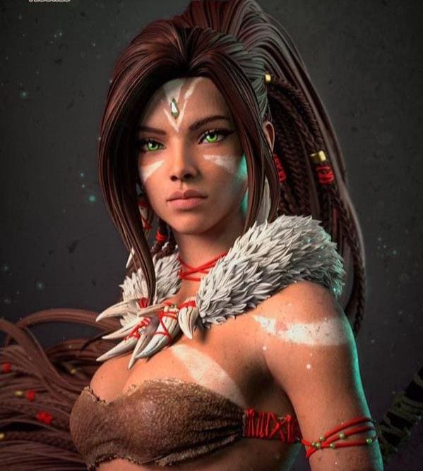 Hand-Painted 1/6 Scale Custom Figurine – Tribal Huntress Warrior with Spear and Jungle Diorama Base