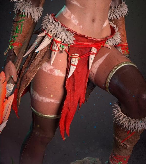 Hand-Painted 1/6 Scale Custom Figurine – Tribal Huntress Warrior with Spear and Jungle Diorama Base