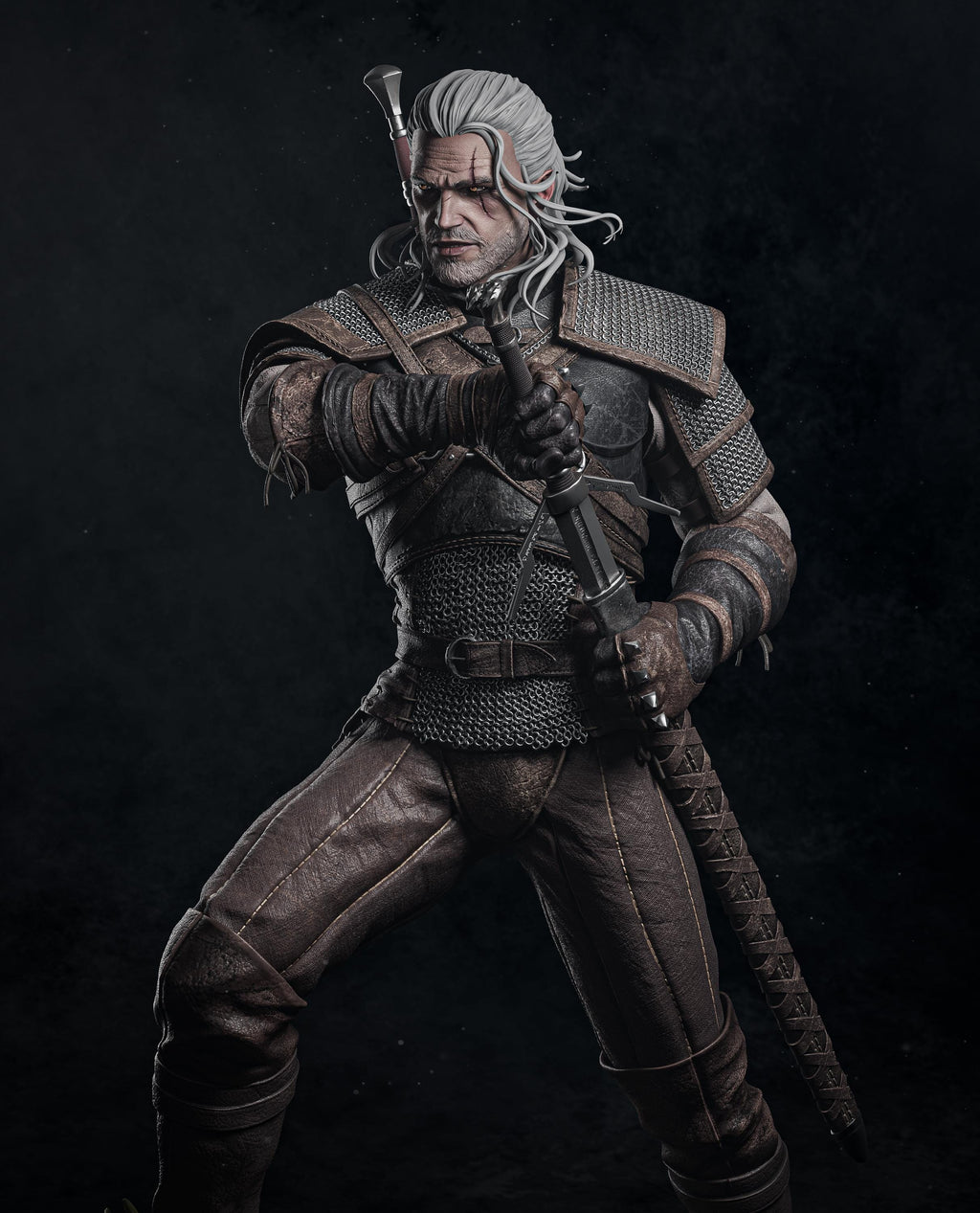 Painted Custom Figurine – Monster Slayer Geralt Warrior • 1/6 Scale or 1/4