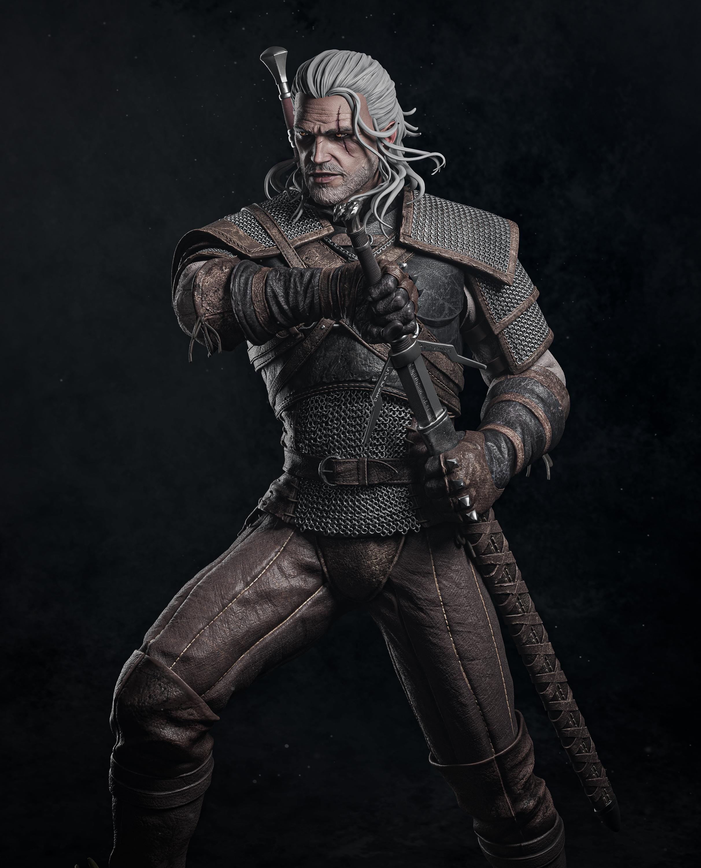 Painted Custom Figurine – Monster Slayer Geralt Warrior • 1/6 Scale or 1/4