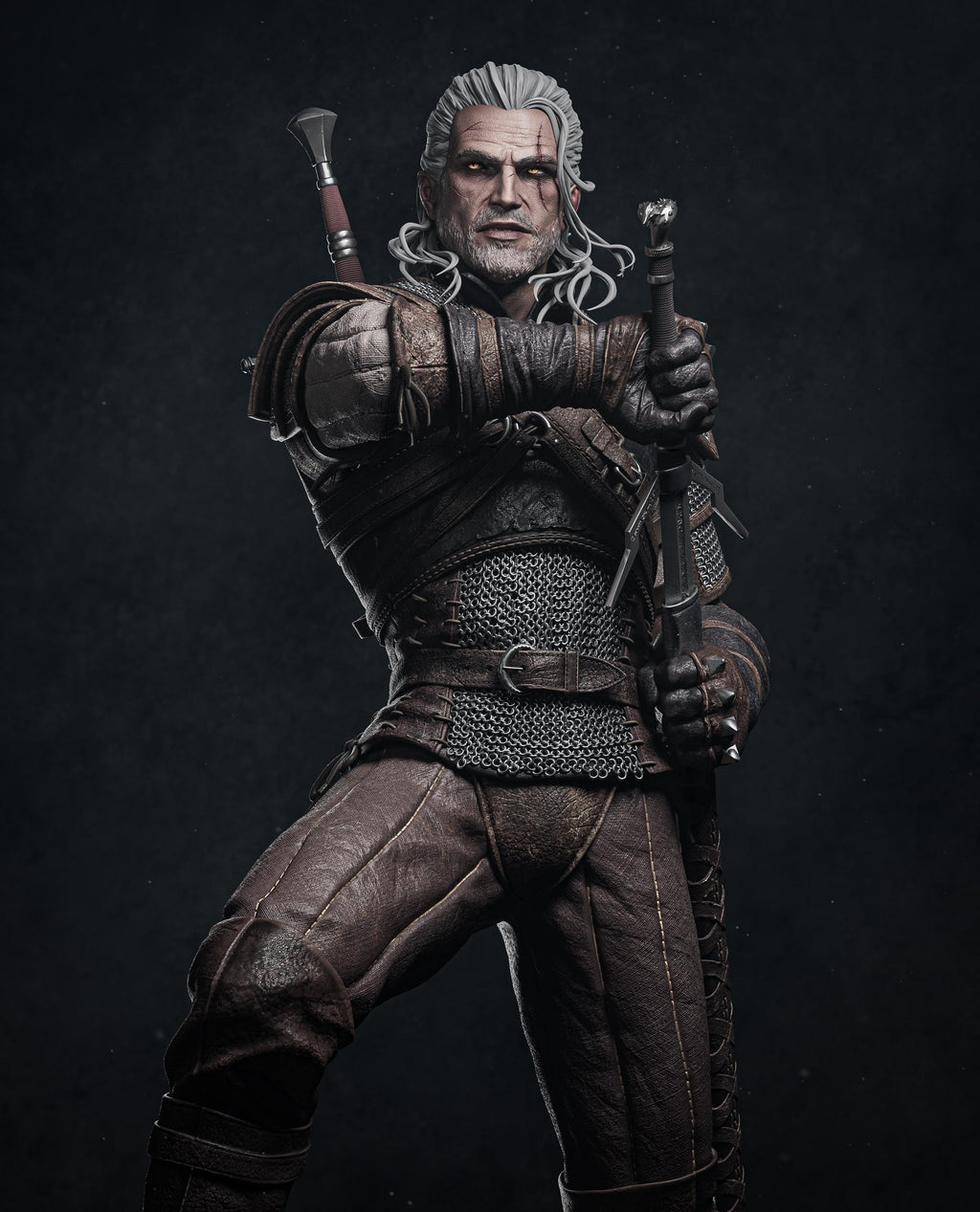 Painted Custom Figurine – Monster Slayer Geralt Warrior • 1/6 Scale or 1/4