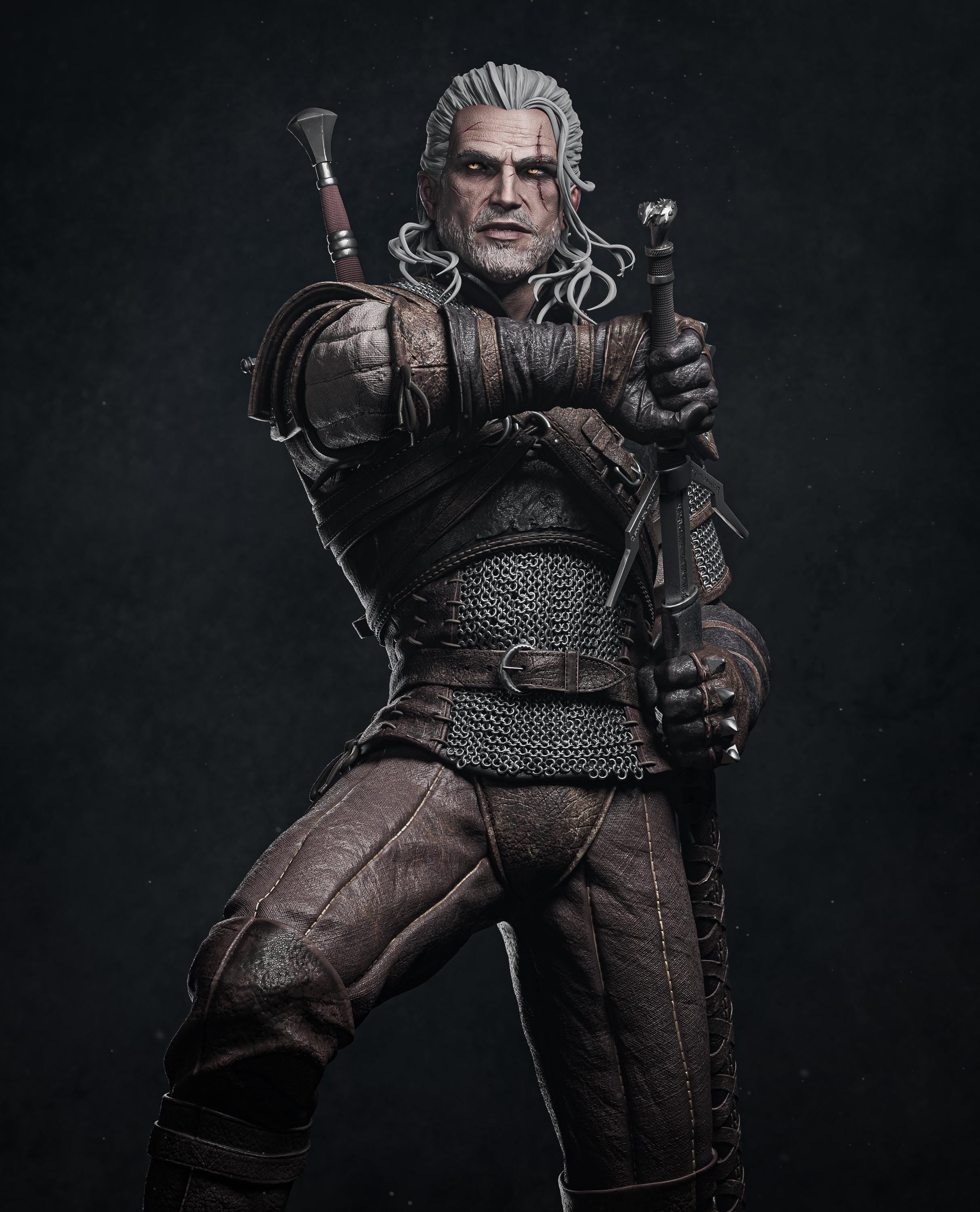Painted Custom Figurine – Monster Slayer Geralt Warrior • 1/6 Scale or 1/4