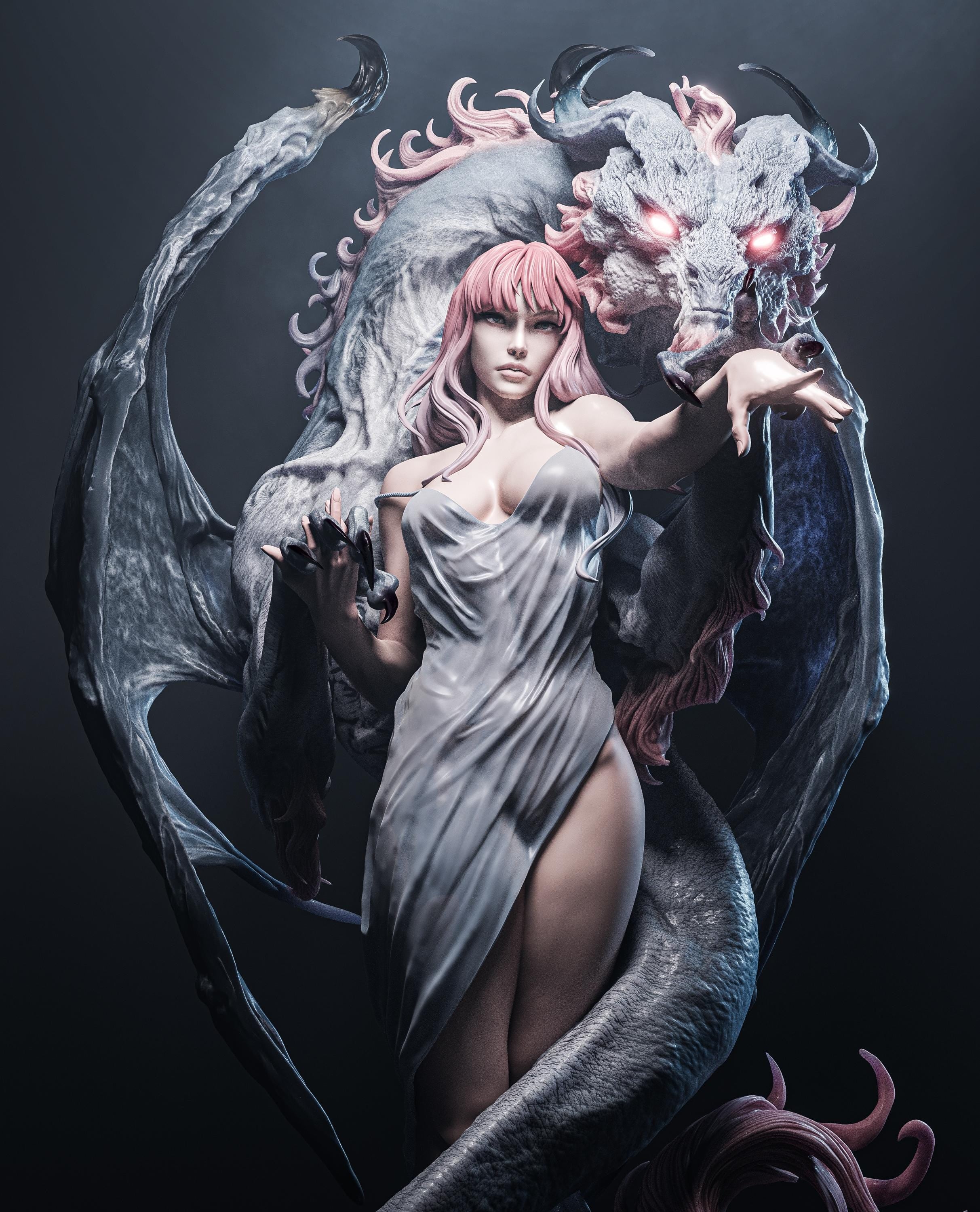 Dragon Lady Painted Custom Figurine – Dragonbound Sorceress Statue • 1/6 Scale or 1/4
