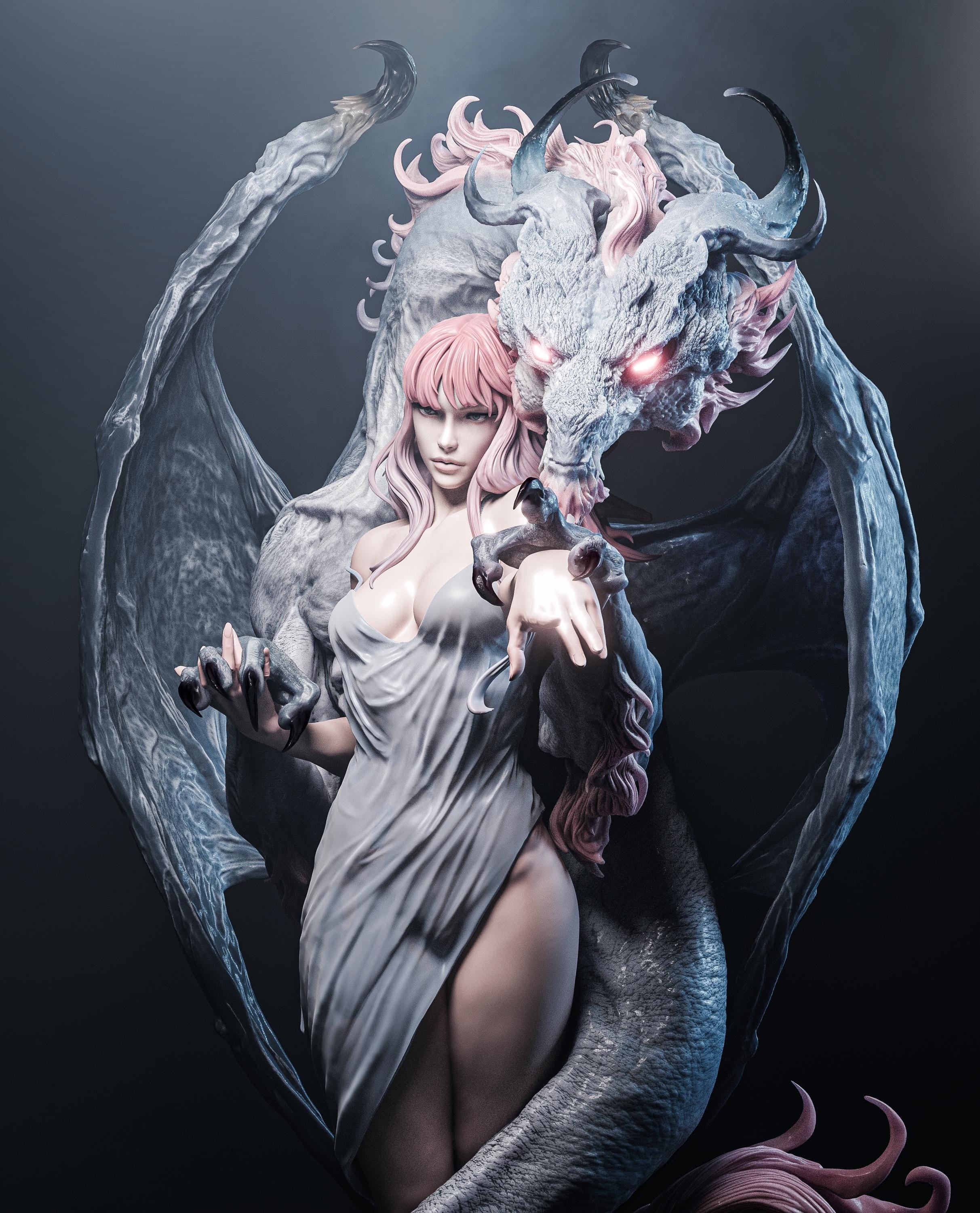Dragon Lady Painted Custom Figurine – Dragonbound Sorceress Statue • 1/6 Scale or 1/4