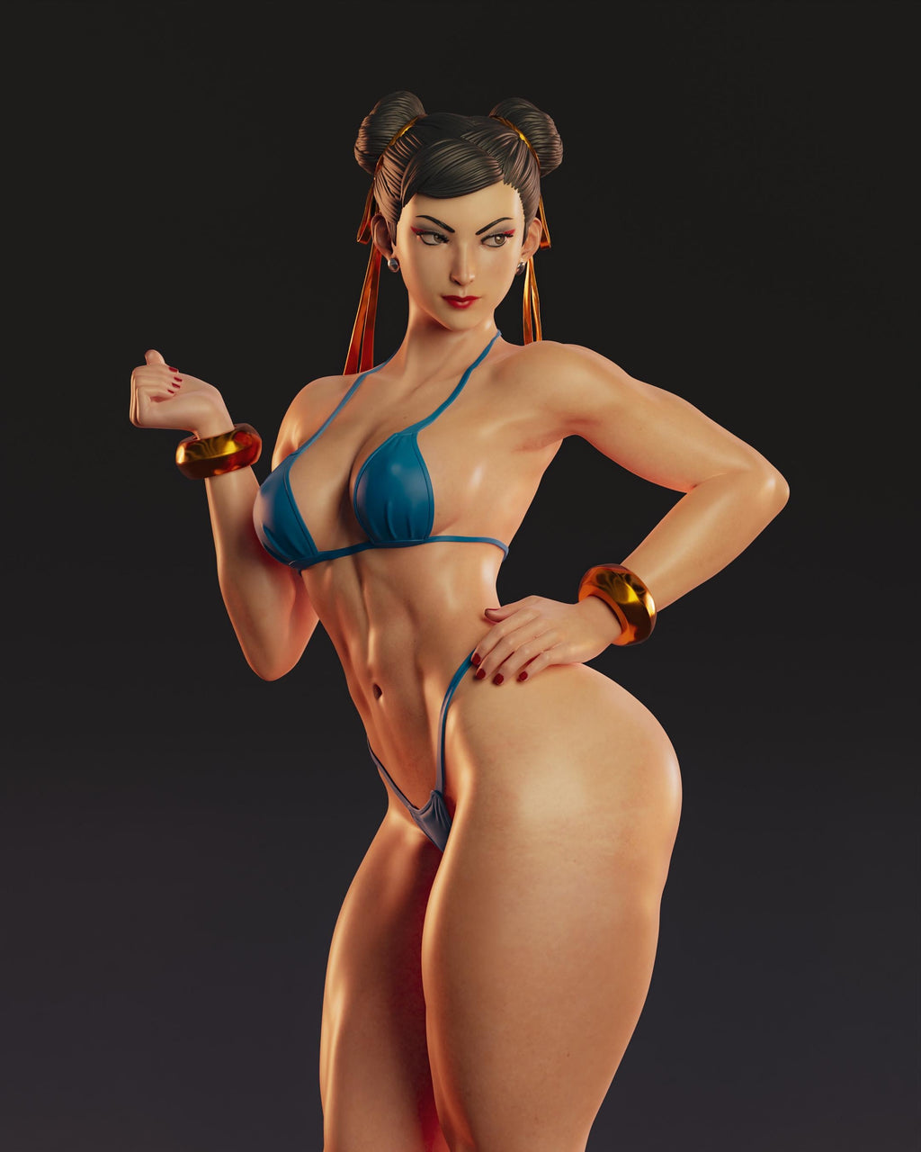 Painted Custom Figurine – Martial Arts Champion Bikini Pose • 1/6 Scale or 1/4