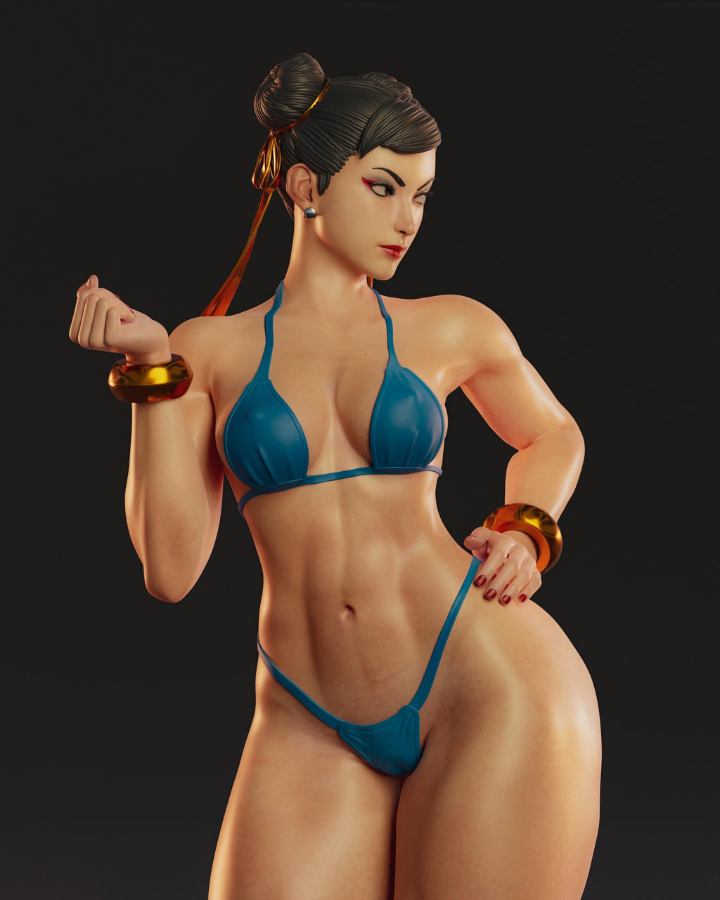 Painted Custom Figurine – Martial Arts Champion Bikini Pose • 1/6 Scale or 1/4