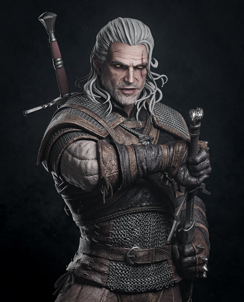 Painted Custom Figurine – Monster Slayer Geralt Warrior • 1/6 Scale or 1/4