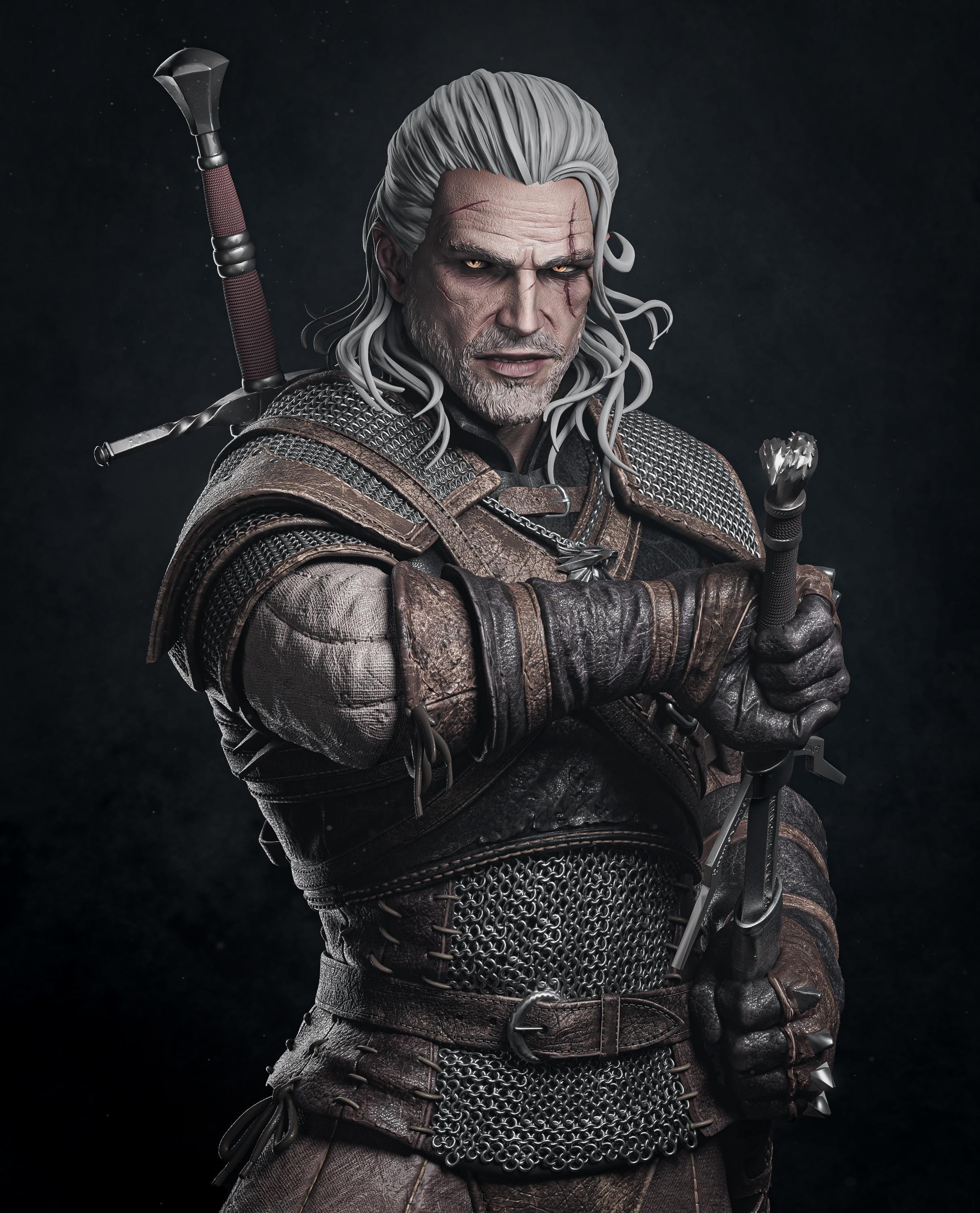 Painted Custom Figurine – Monster Slayer Geralt Warrior • 1/6 Scale or 1/4