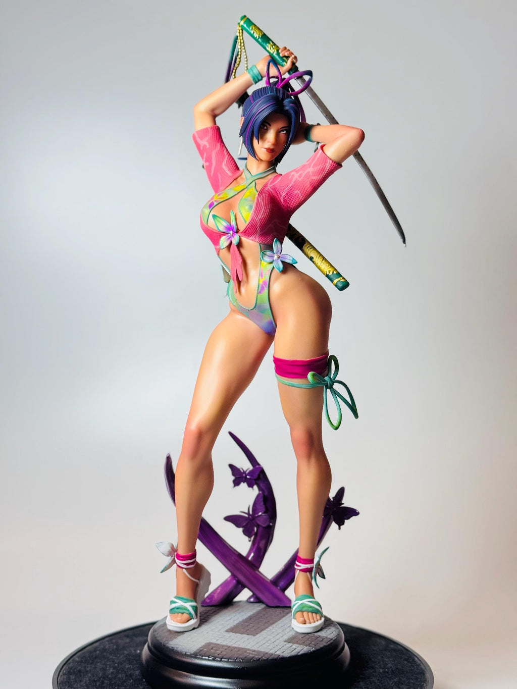 Custom Painted Samurai Butterfly Figurine – 1/4 Scale Statue with Katana sword