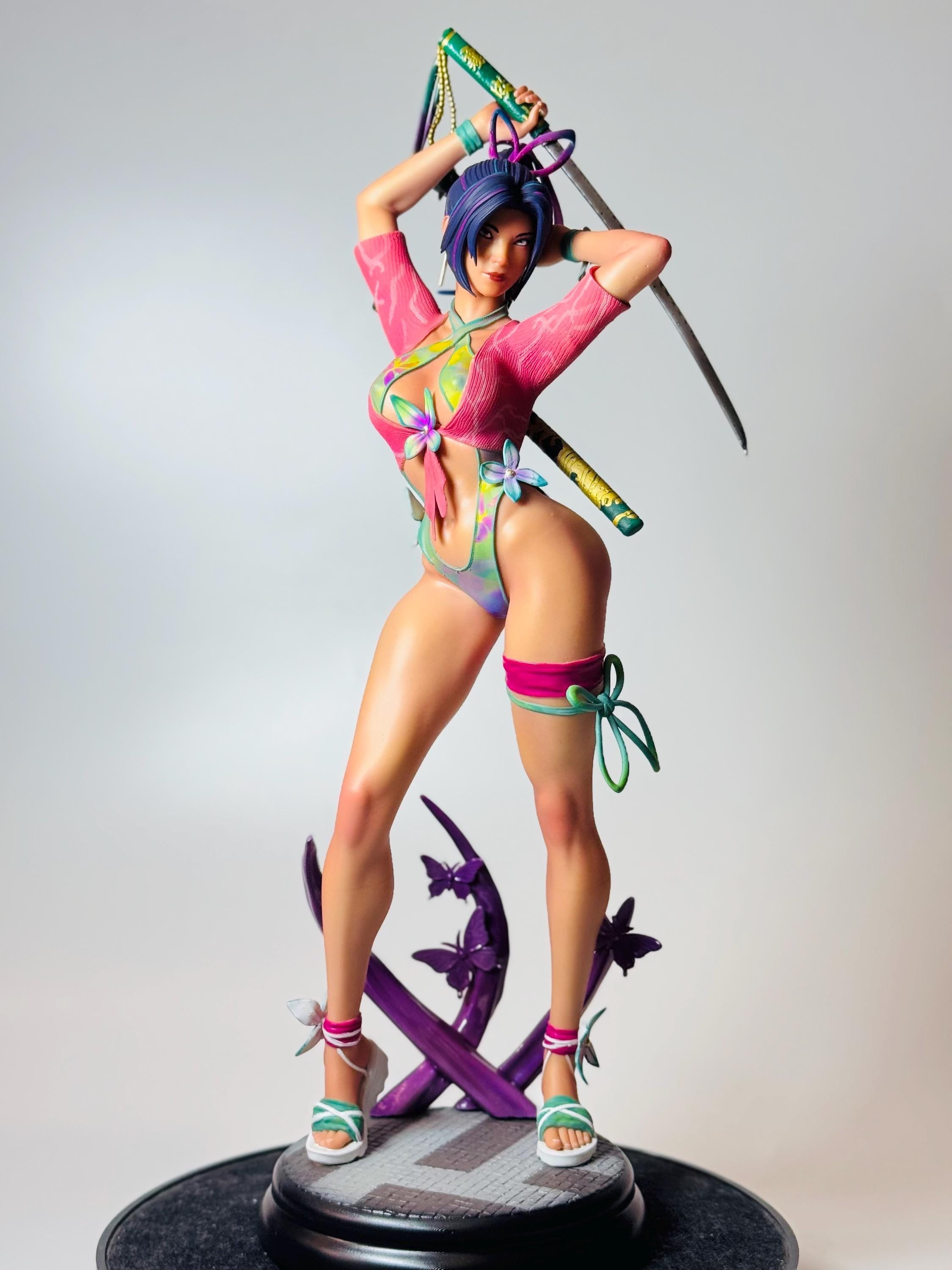 Custom Painted Samurai Butterfly Figurine – 1/4 Scale Statue with Katana sword
