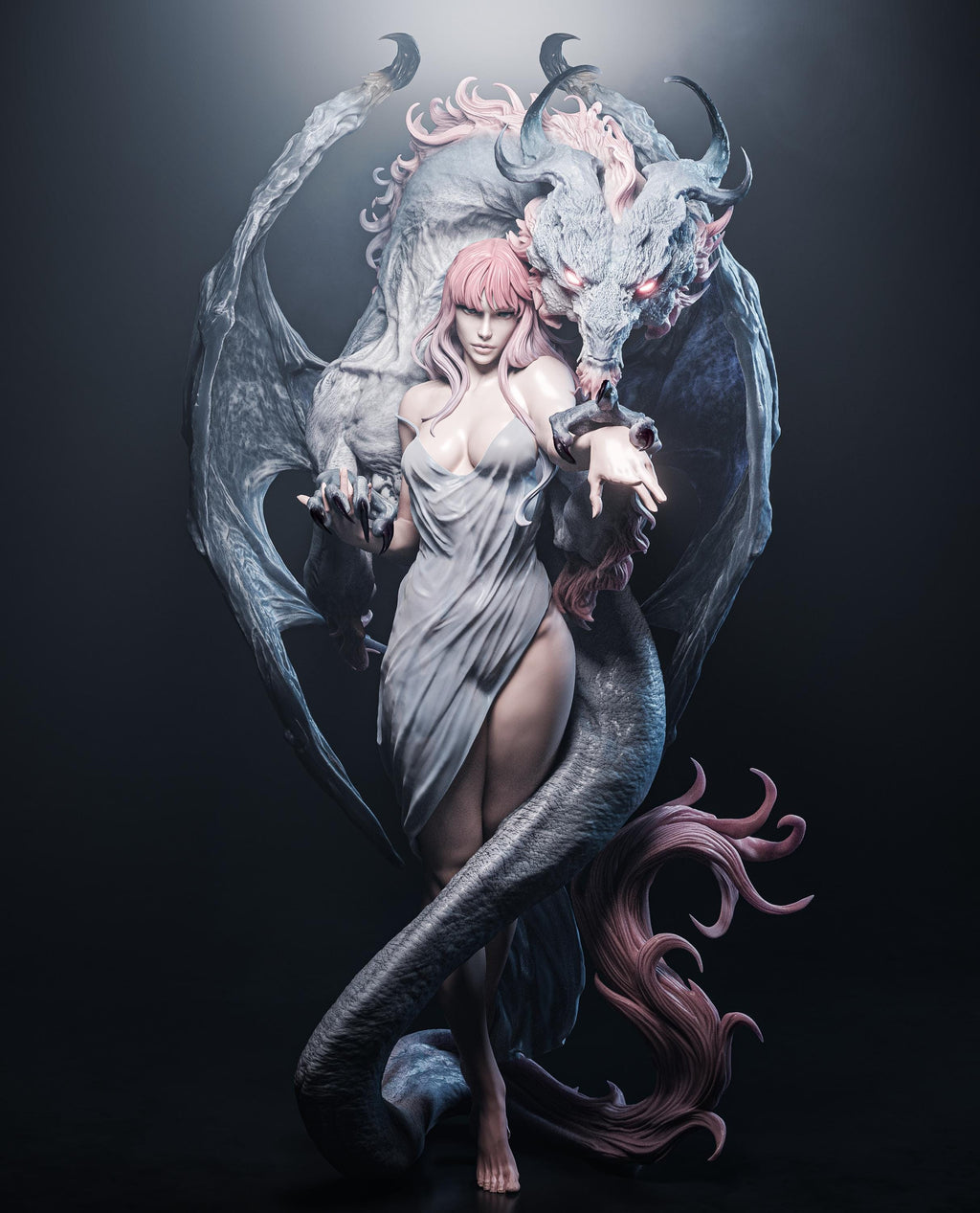 Dragon Lady Painted Custom Figurine – Dragonbound Sorceress Statue • 1/6 Scale or 1/4