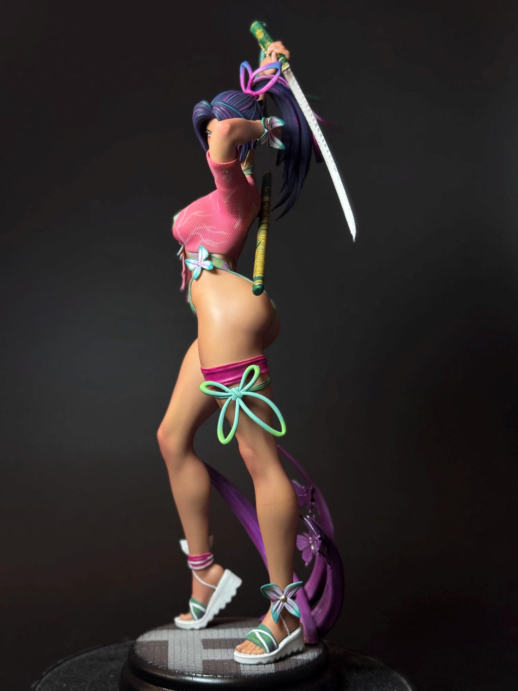 Custom Painted Samurai Butterfly Figurine – 1/4 Scale Statue with Katana sword