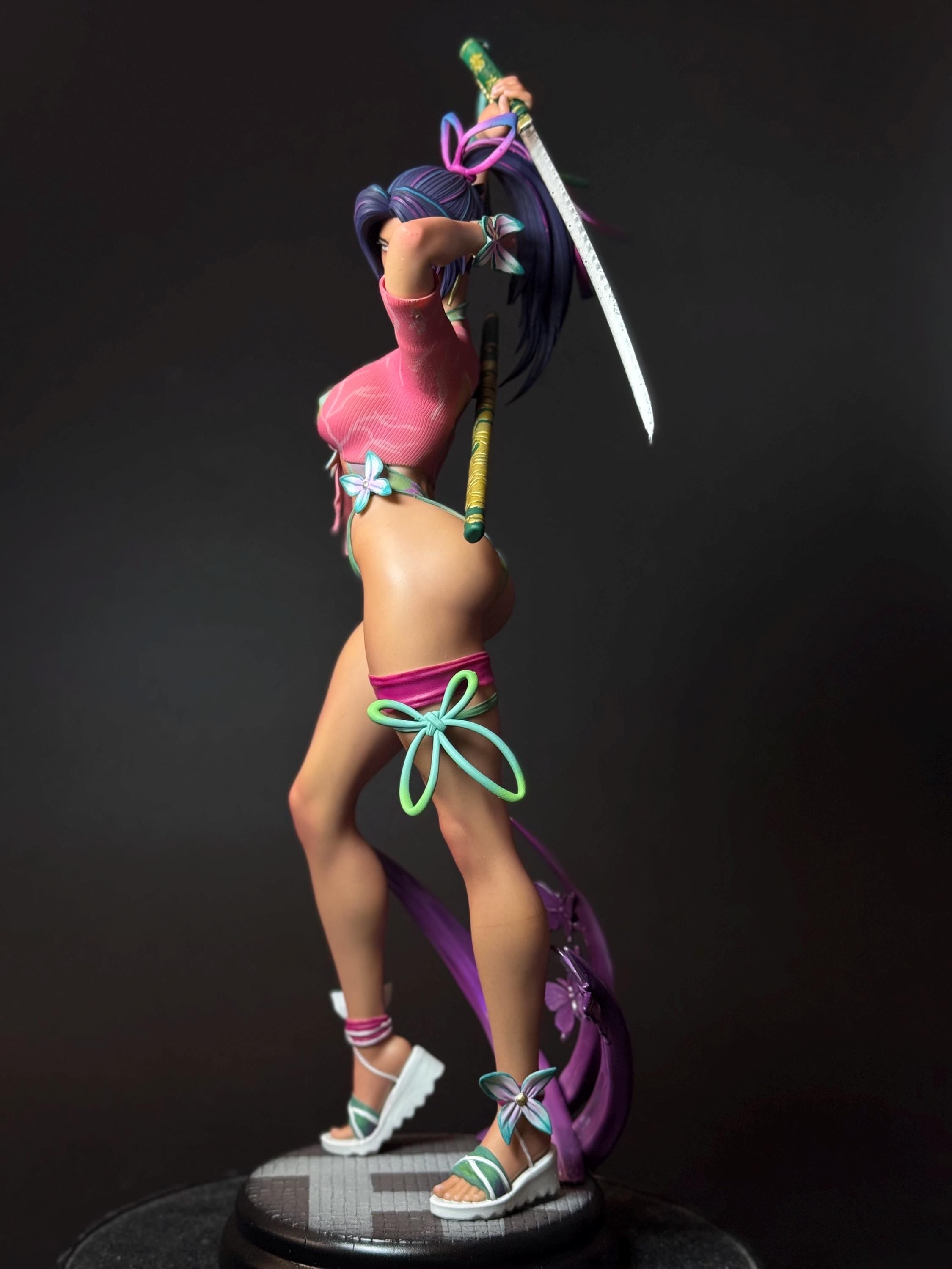 Custom Painted Samurai Butterfly Figurine – 1/4 Scale Statue with Katana sword