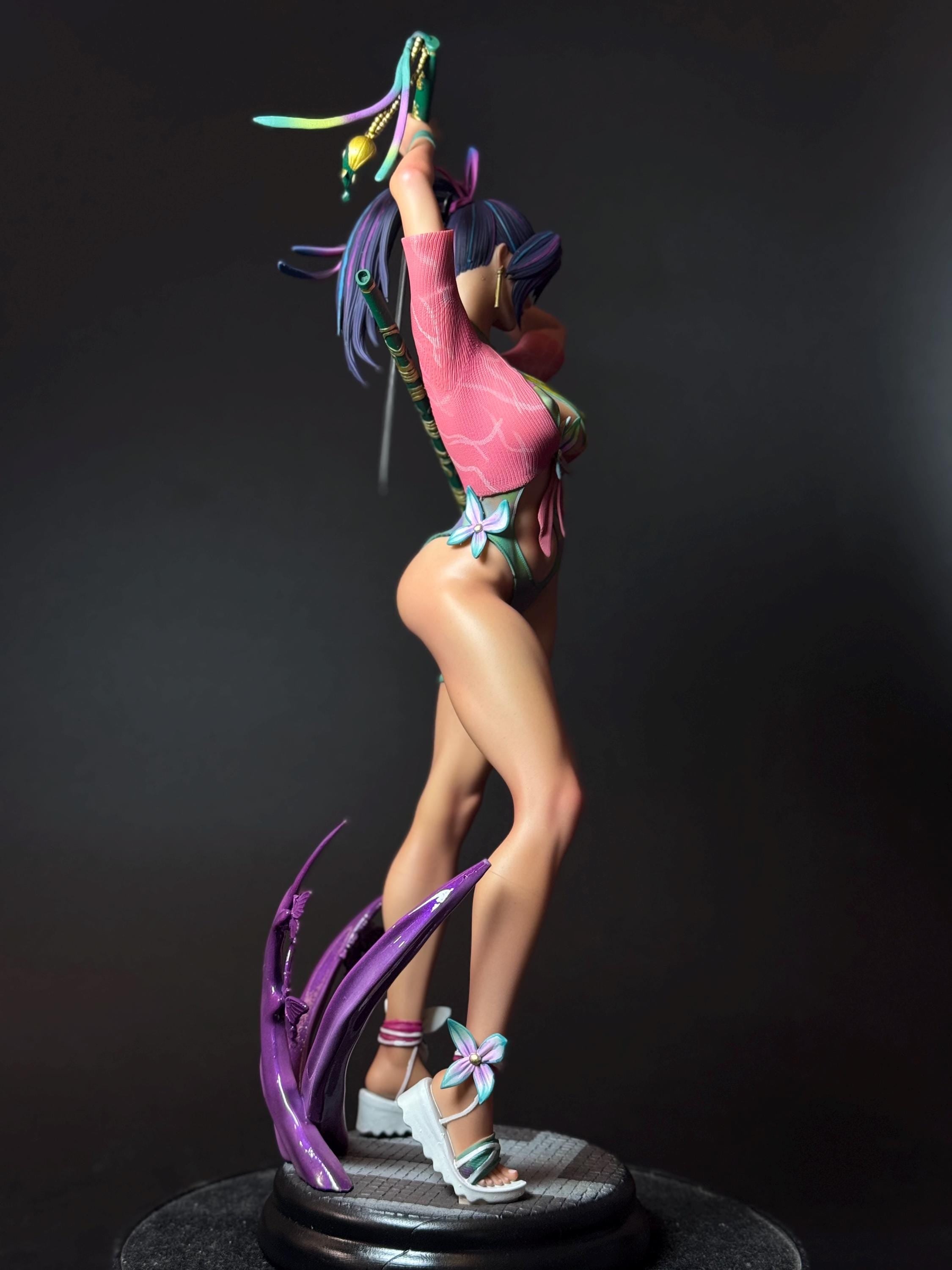 Custom Painted Samurai Butterfly Figurine – 1/4 Scale Statue with Katana sword