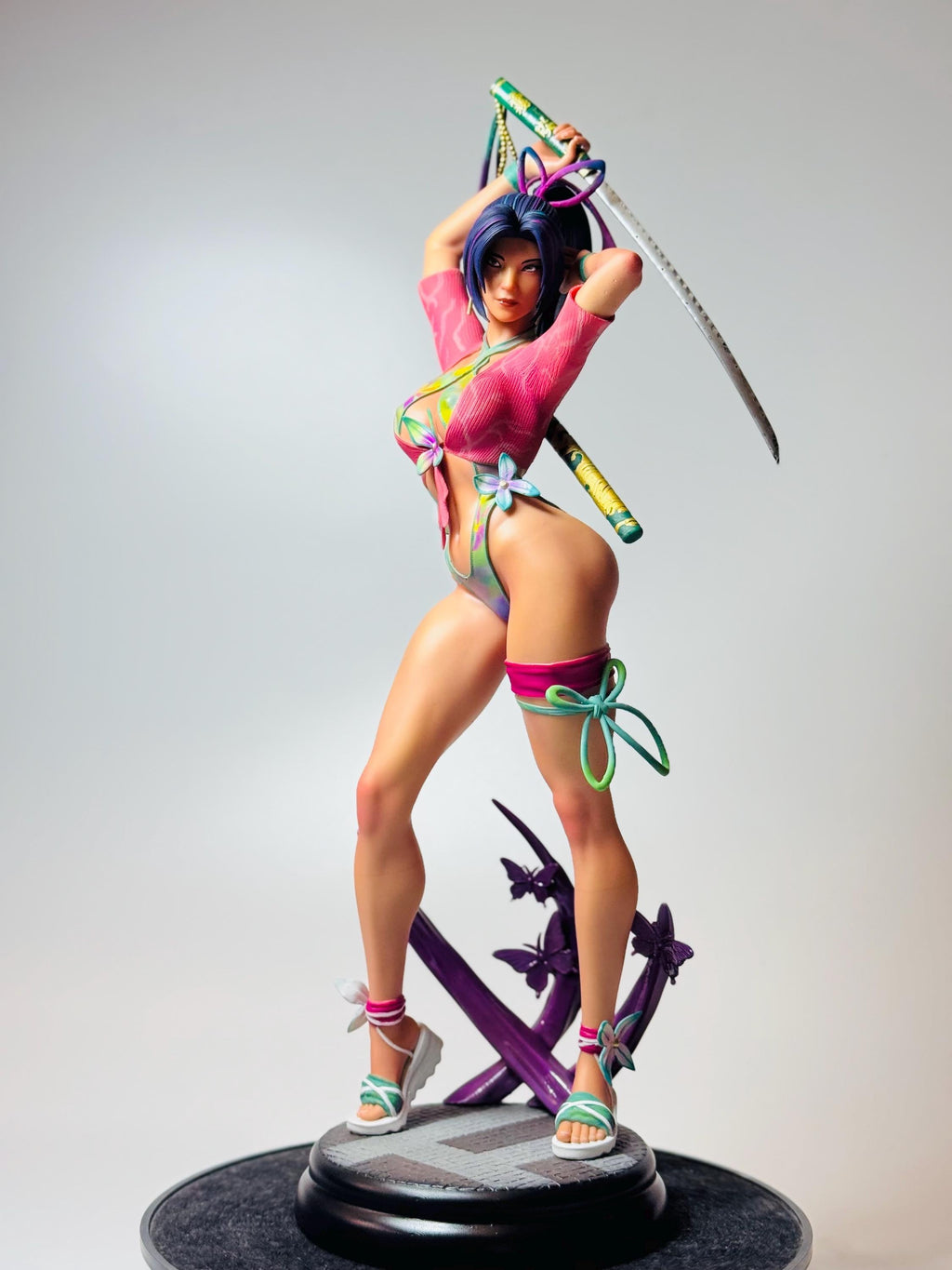 Custom Painted Samurai Butterfly Figurine – 1/4 Scale Statue with Katana sword