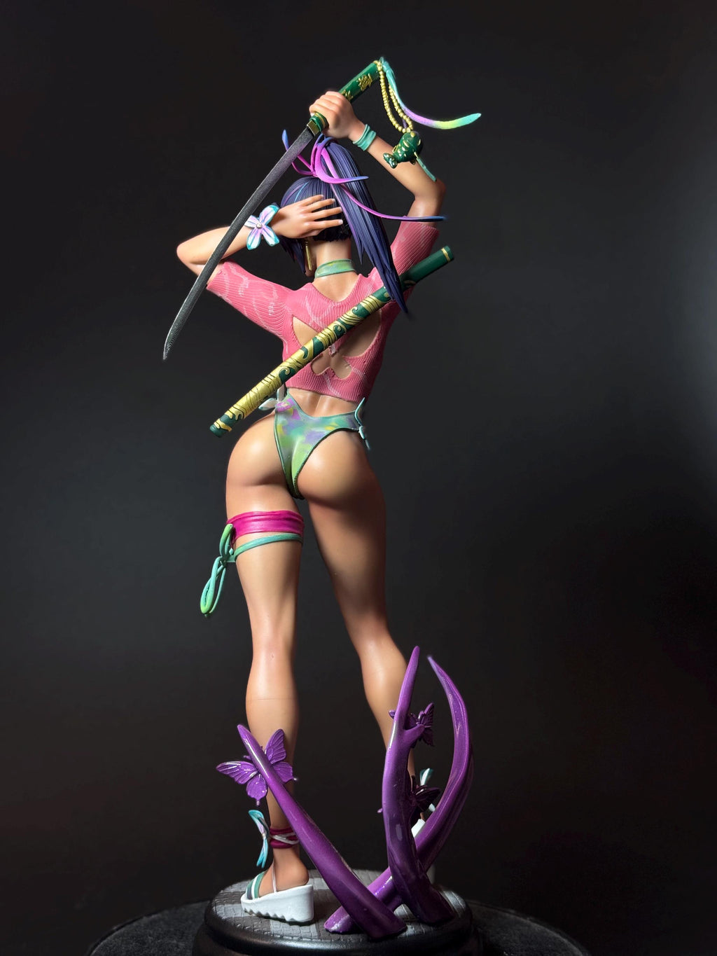 Custom Painted Samurai Butterfly Figurine – 1/4 Scale Statue with Katana sword