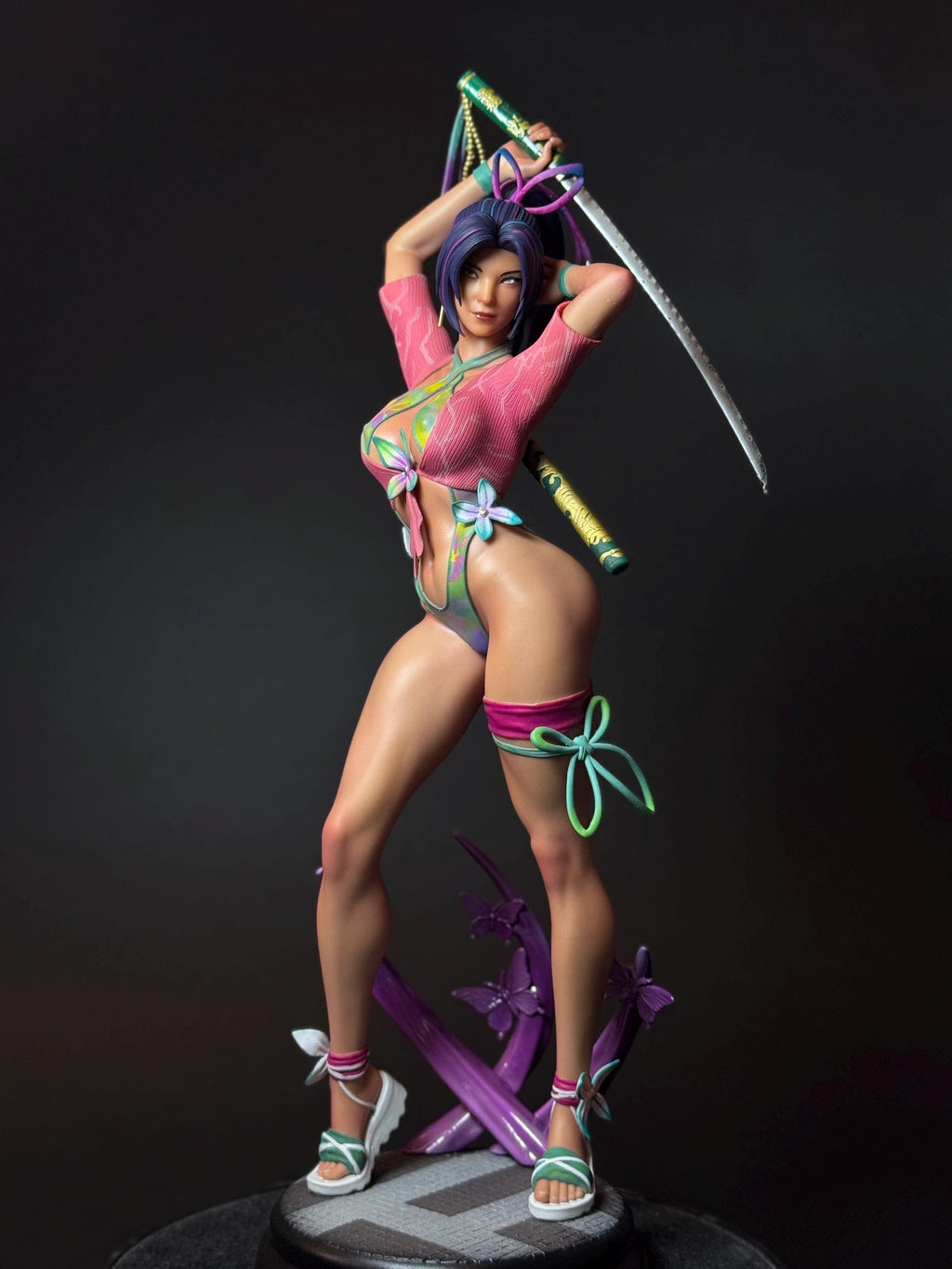 Custom Painted Samurai Butterfly Figurine – 1/4 Scale Statue with Katana sword