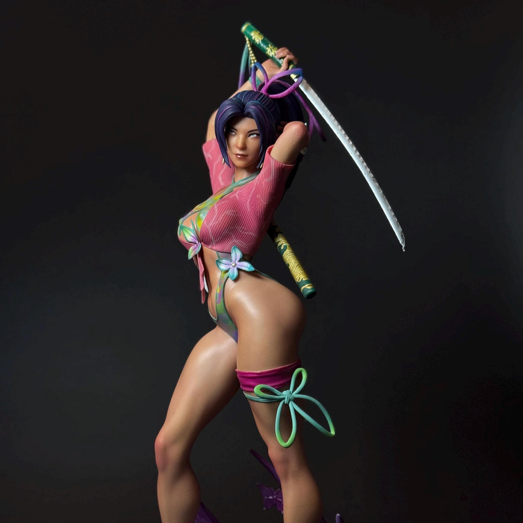 Custom Painted Samurai Butterfly Figurine – 1/4 Scale Statue with Katana sword