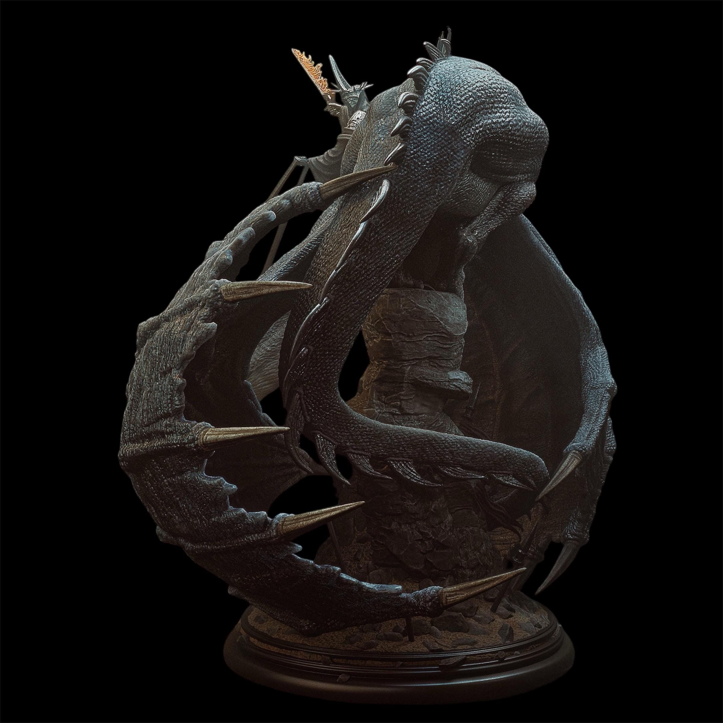 Dark Winged Warlord on Shadow Beast – Hand Painted