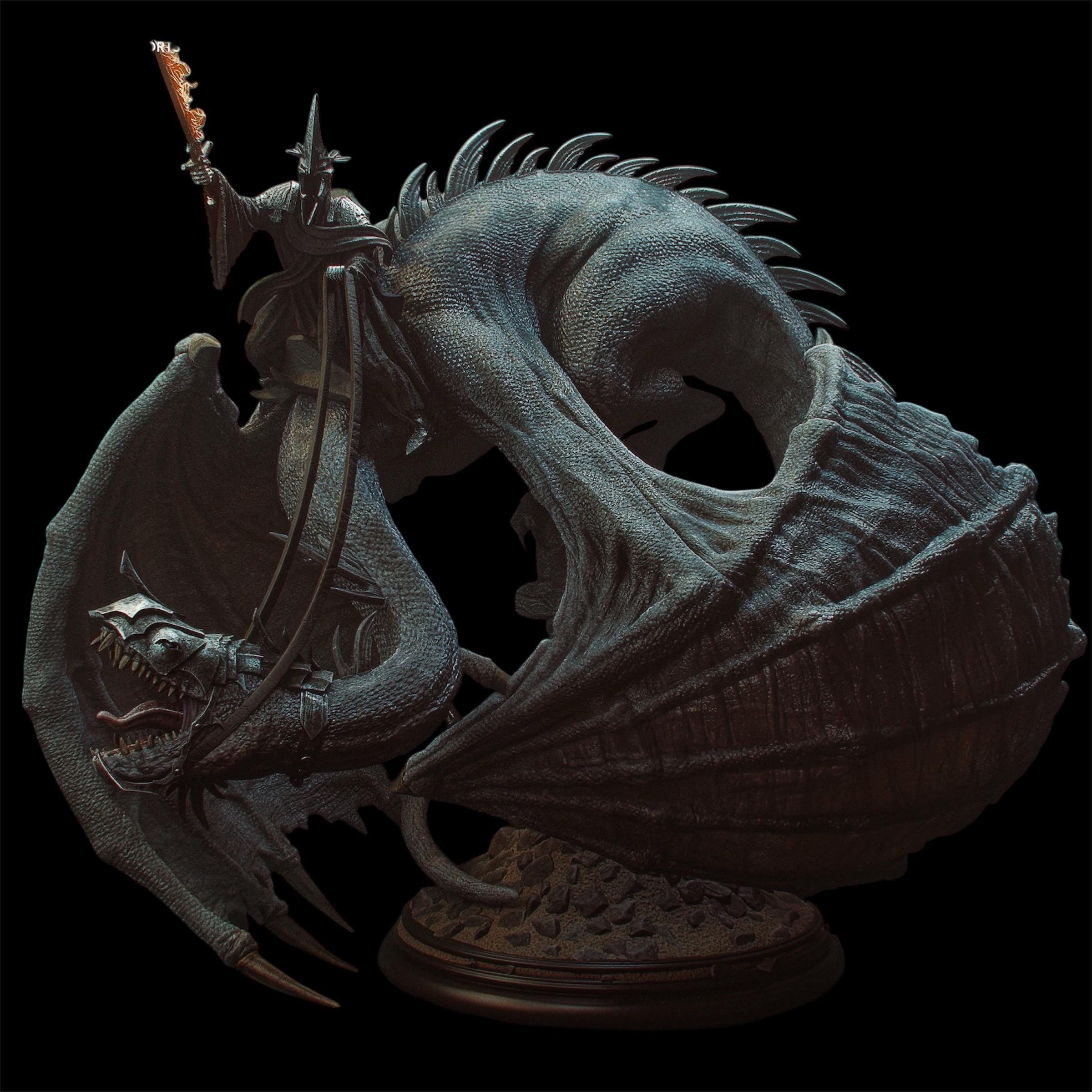 Dark Winged Warlord on Shadow Beast – Hand Painted